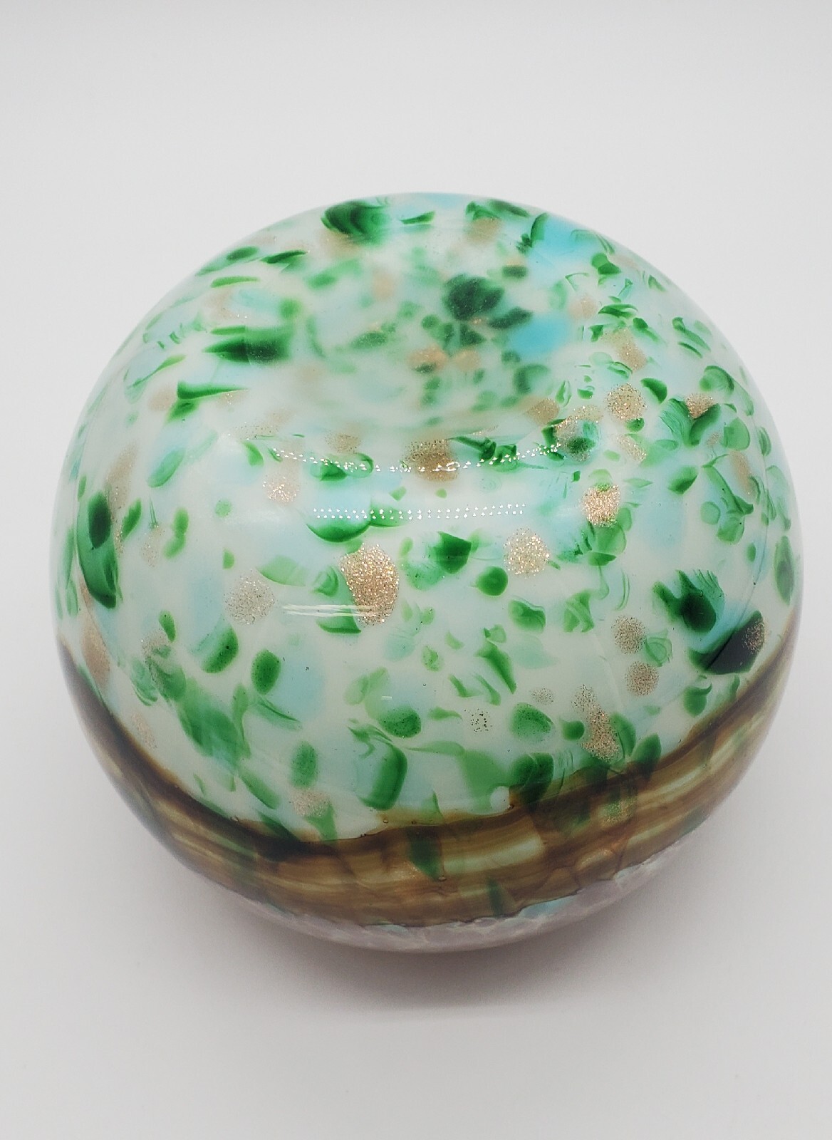 Art Glass Cased Round Bowl Vase Multicolored 4.5 Inches
