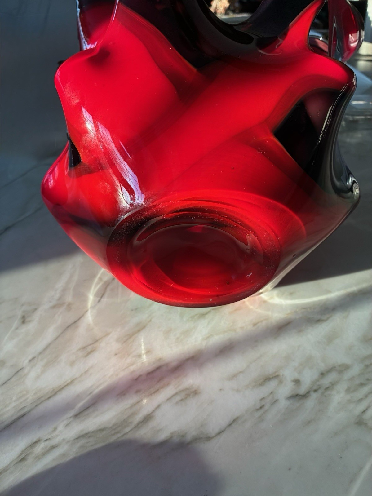 Large 14.5” Krosno Jozefina Red Black Art Glass Vase –Polish Sculptural Freeform