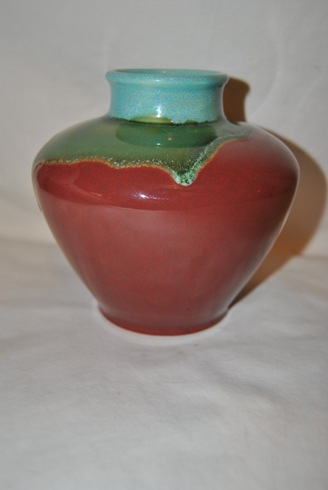 Rookwood Blue Crystalline, Yellow & Green Over Oxblood Vase 1932 Shape #6318C