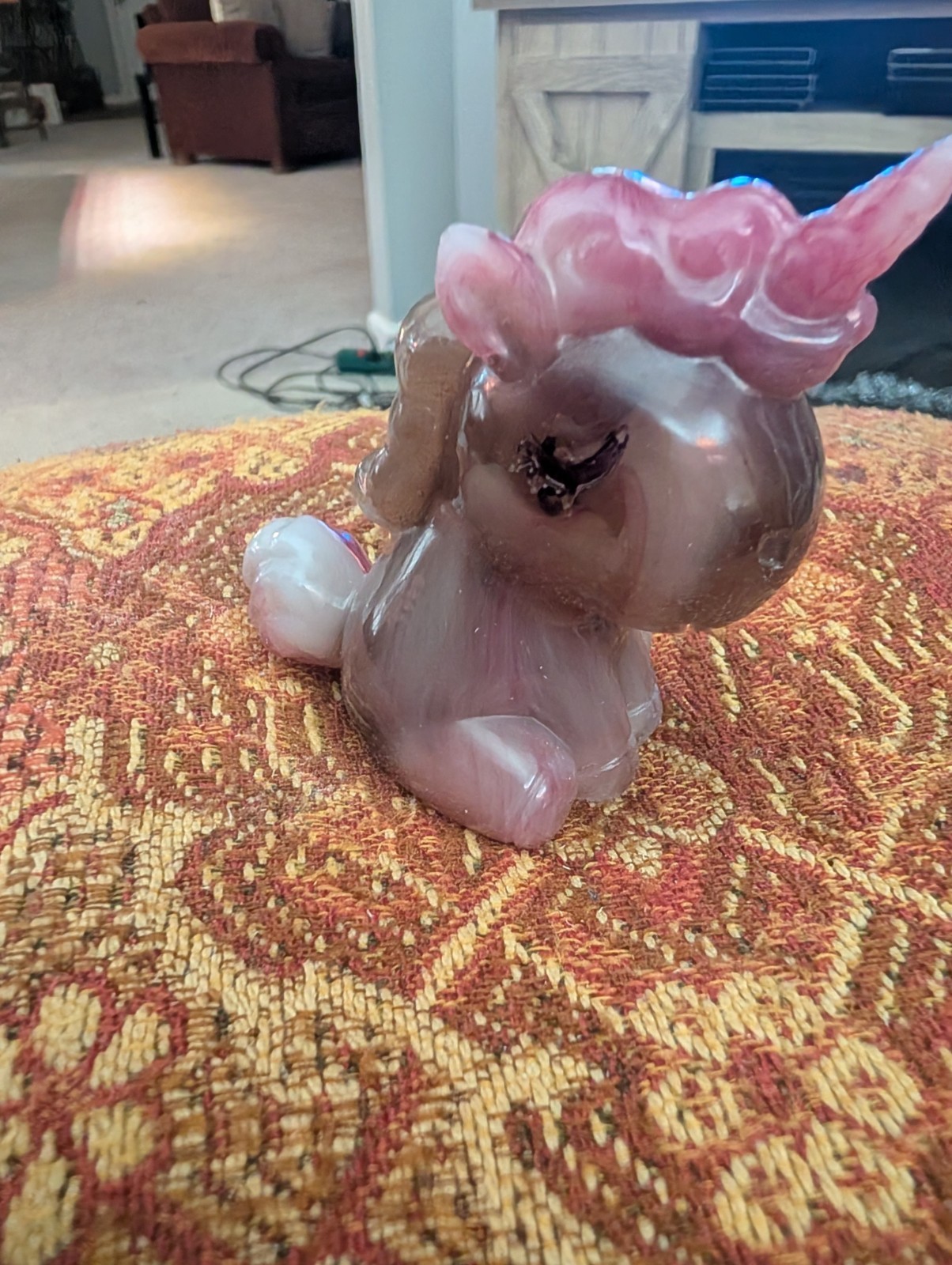 Unmarked Resin Unicorn Figurine – Pink & Gray Animal Theme Decor