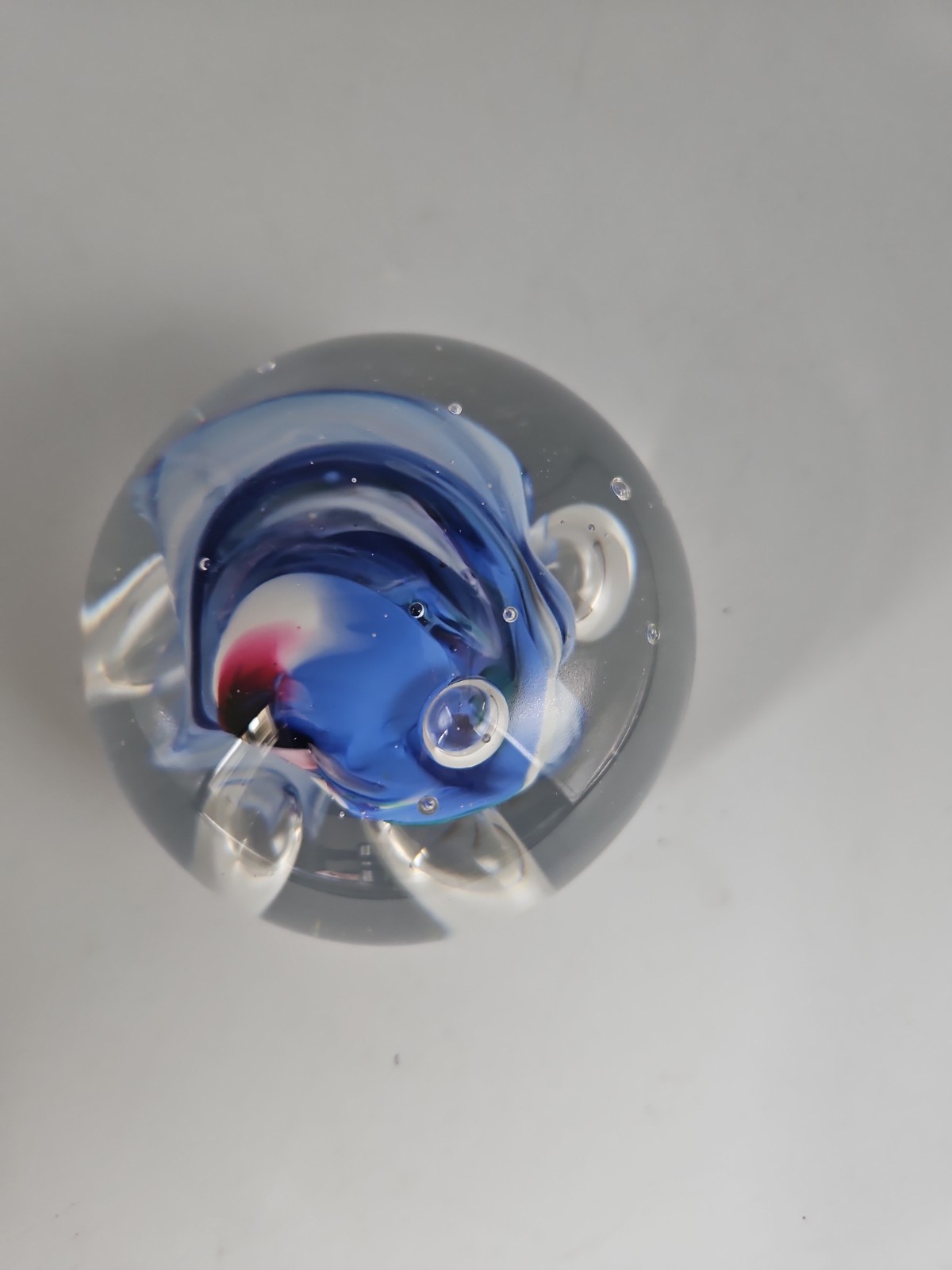 Rollin Karg Art Glass Signed Paperweight Blue Disc Dichroic Sphere Spaceship