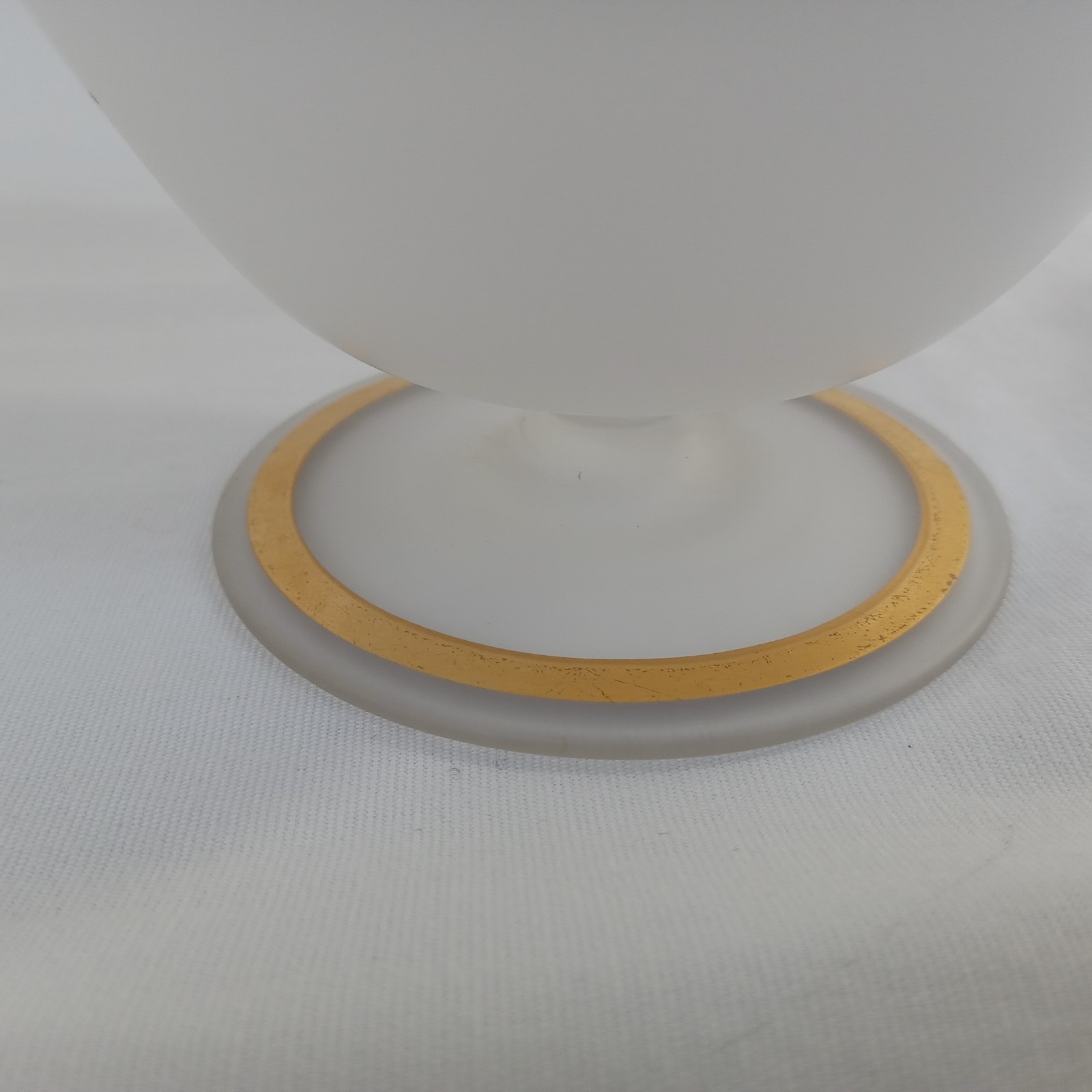 West Germany White Satin Glass Covered Trinket Box Dish Gold Gilt Rhinestones