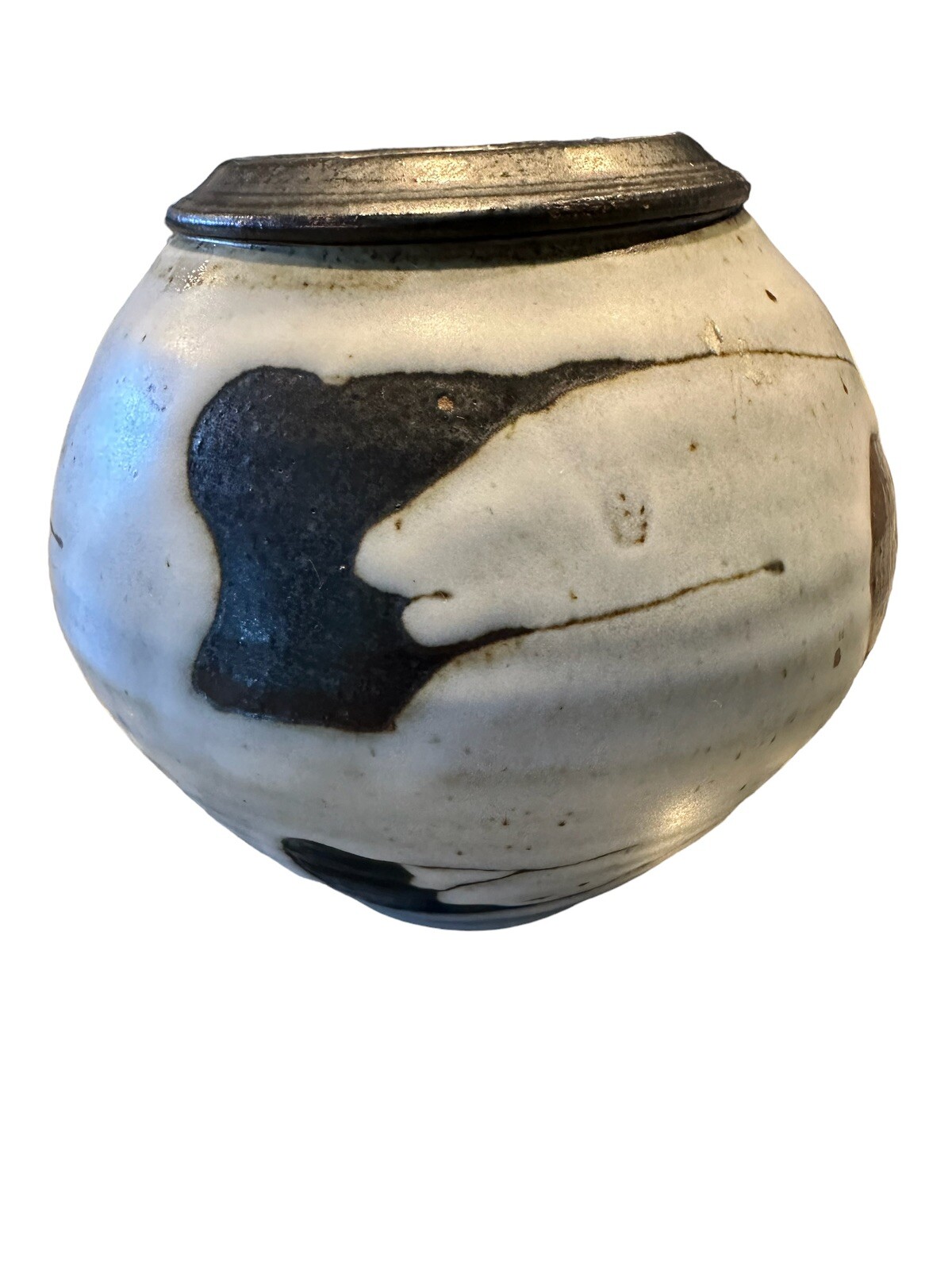 Studio Pottery Vase Black & White 1980s Artist Signed John Peterson