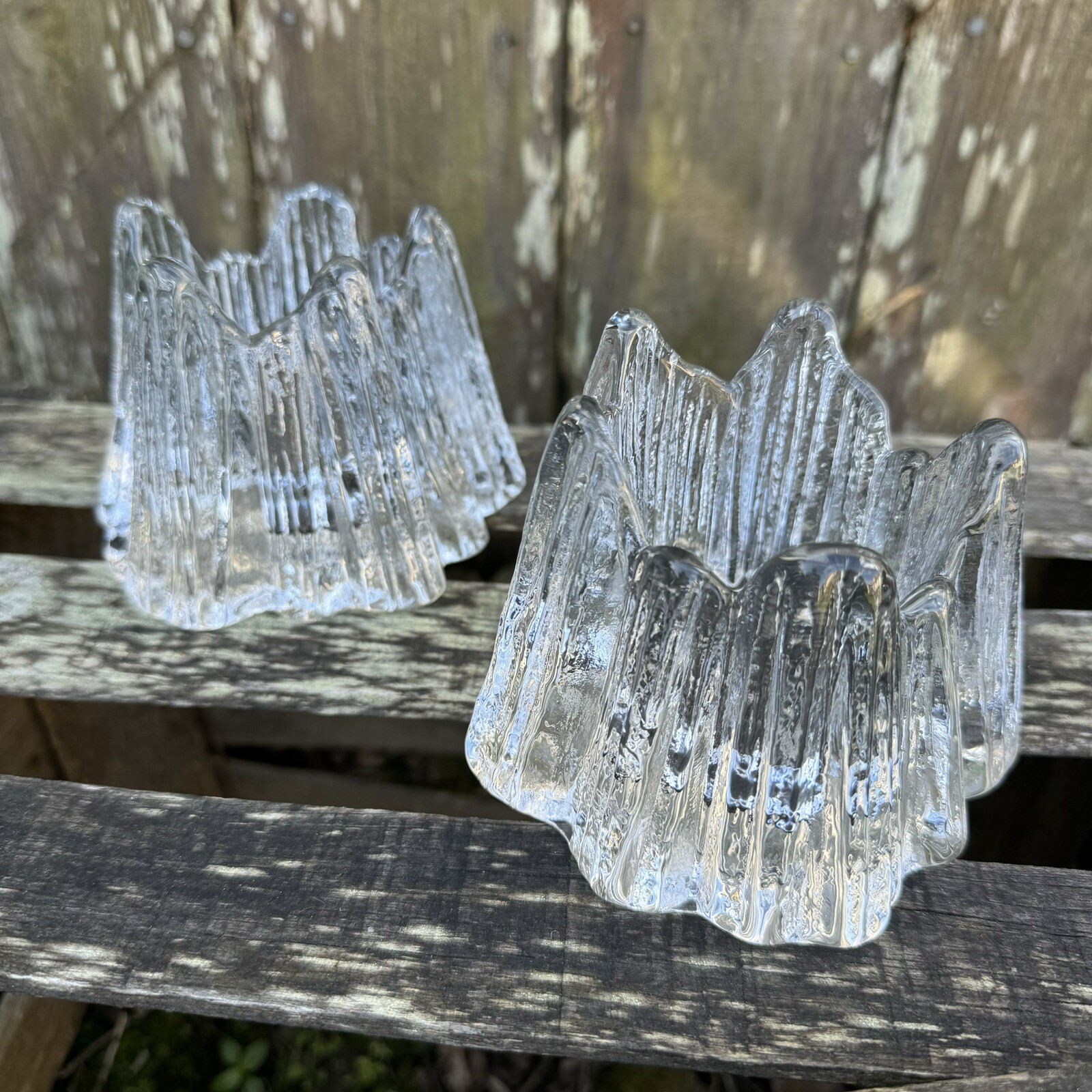 Nybro Volcano Candle Holder Clear Votive Textured Art Glass w/ Box VTG Set of 2