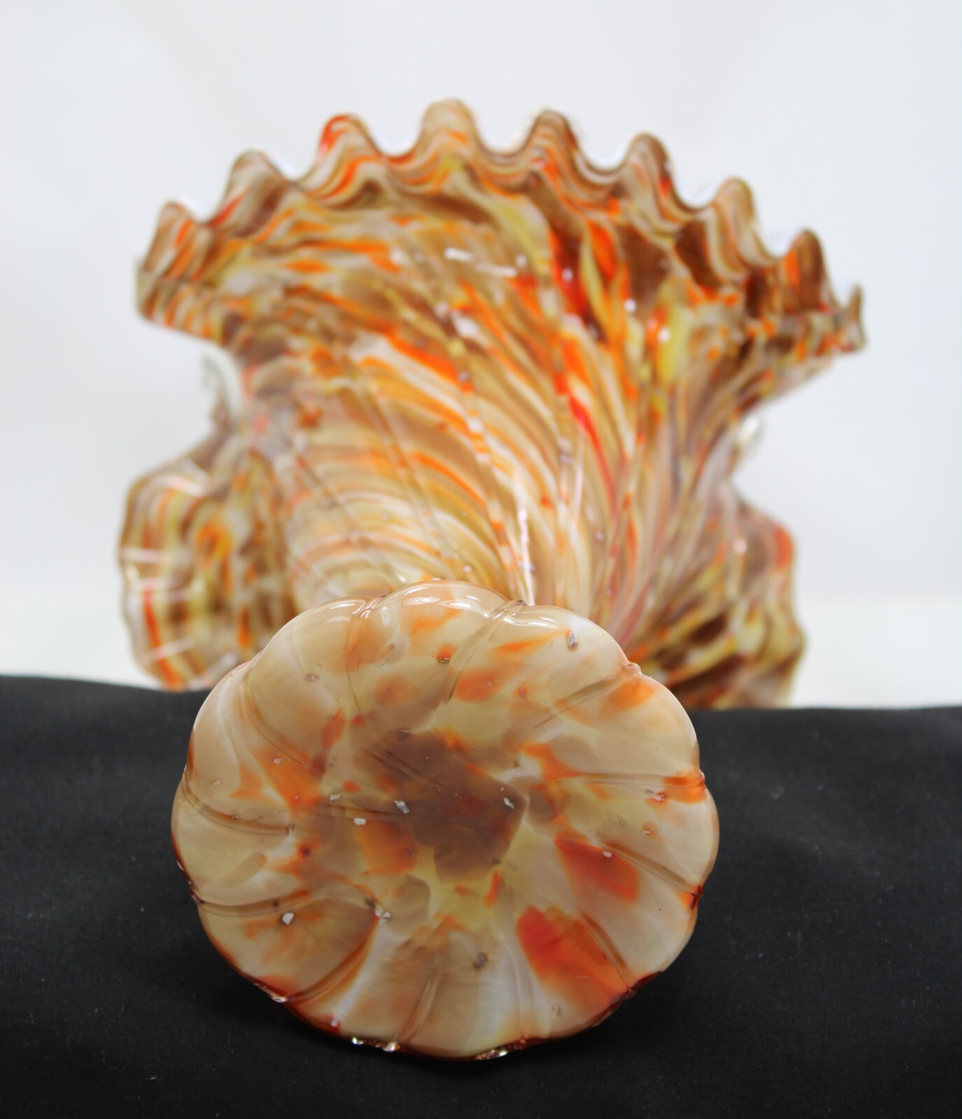 Fenton Vtg Autumn Orange Vasa Murrhina 11″ Large Basket 1960s Mint*PRICE REDUCED