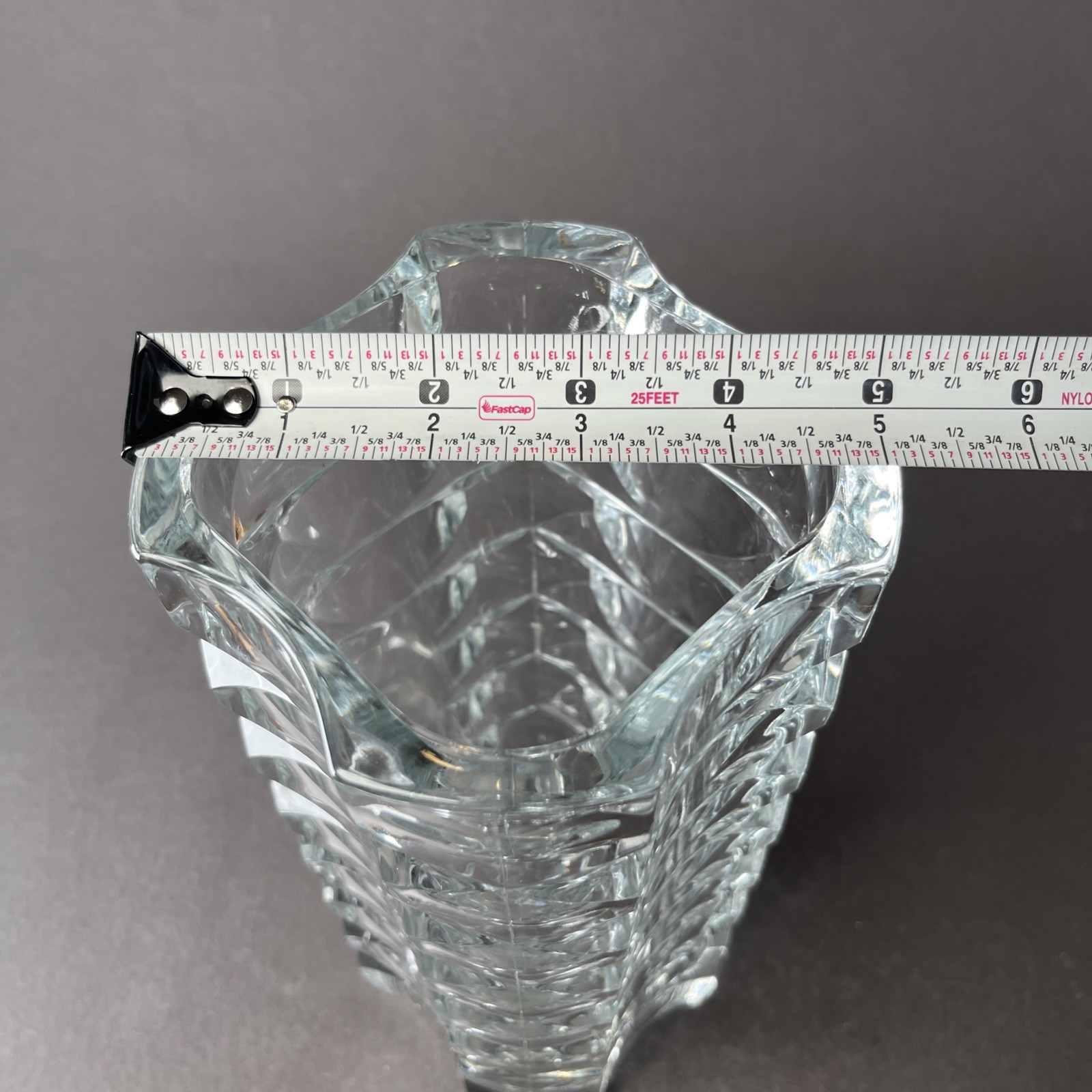 MCM French Geometric Design 9.75” Glass Flower Vase Signed “FRANCE”