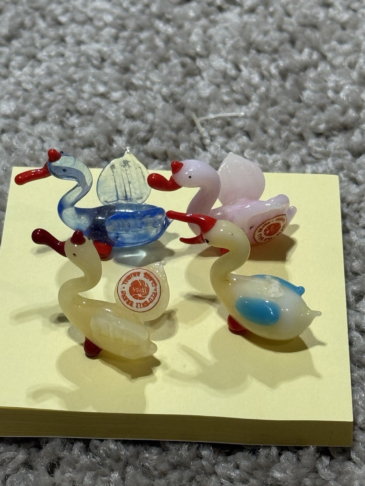Vtg 4 Red Ball Brand Miniature Glass Figurines Hand Blown. ~ Japan ~ Birds