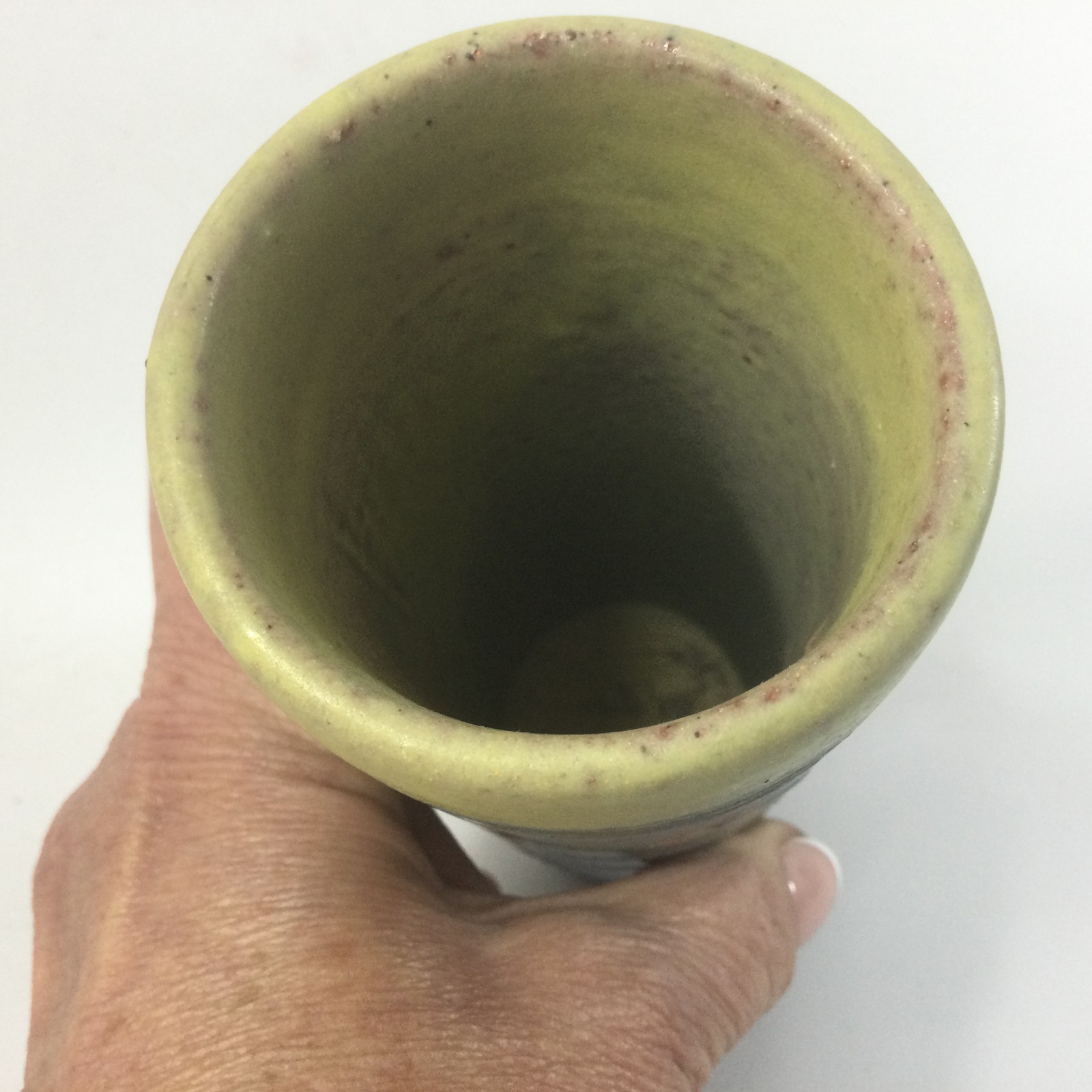 MCM Ceramic Vase Hal Lasky Puerto Rico Pottery Geometric Design Green 7″ No 2