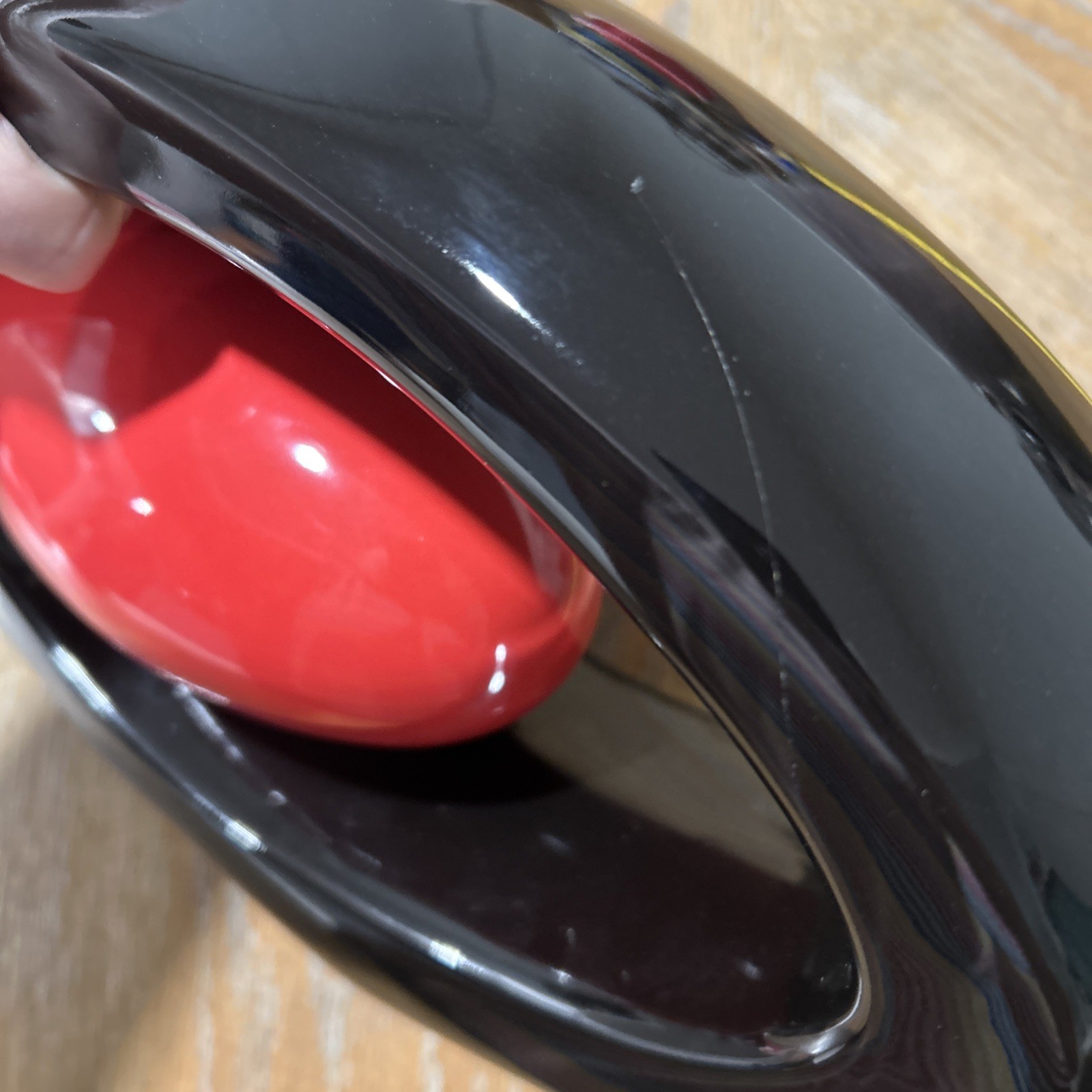 Modern abstract decorative sculpture VASE with black circle and red inner oval