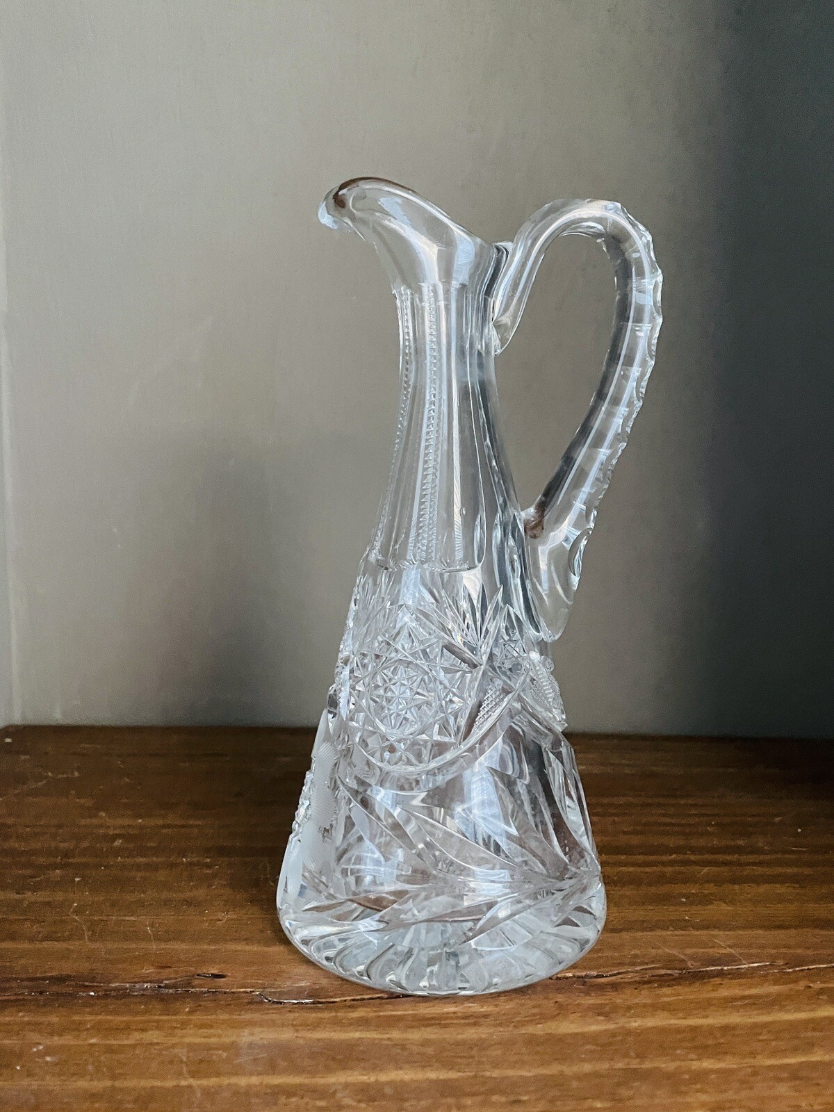 American Brilliant SIGNED Vintage Small PITCHER Crystal Cut Glass 8.5″ Tall