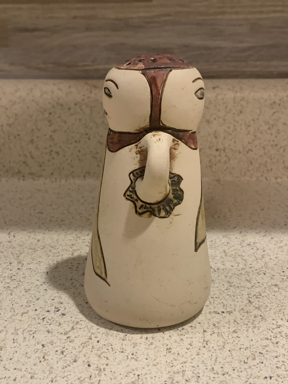 Art Pottery Two Faced Flower Frog, Handmade and Hand Painted, Signed By Angelica