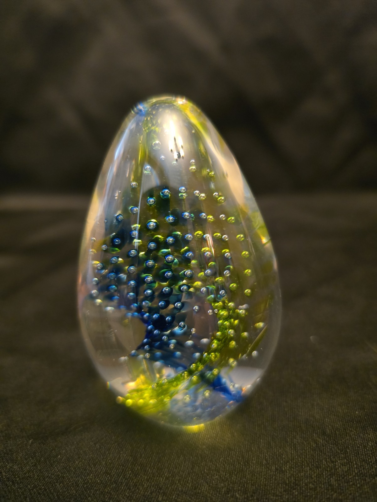 Glass Eye Studio GES Small Egg Paperweight Dichroic Bullicante Swirl 2001