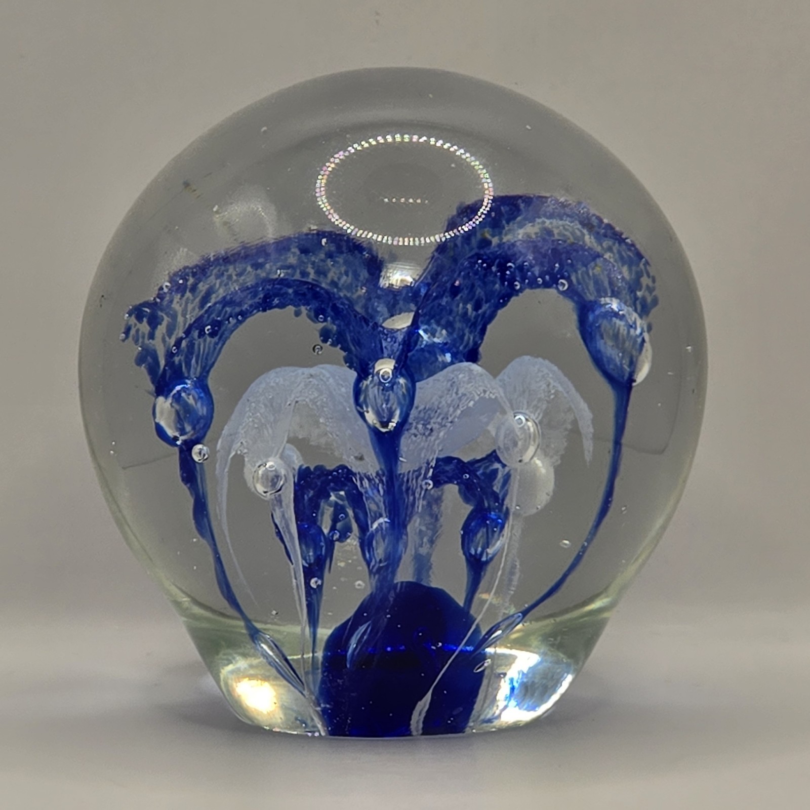 Art Deco Cobalt Blue And White Flower Jellyfish Paperweight Large 4.5″ x 5″ 5 Lb