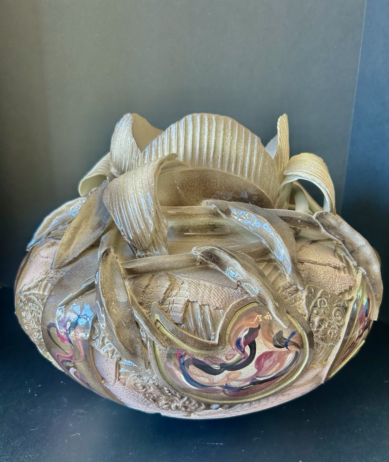 Gail Markiewicz Studio Art Pottery Patchwork Sculptural Vessel Large 16×13 10lb