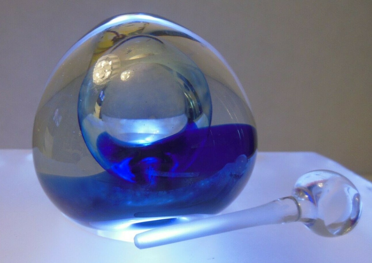 ZELLIQUE ART GLASS PERFUME BOTTLE PAPERWEIGHT Joseph Morel,1983 SIGN COBALT BLUE