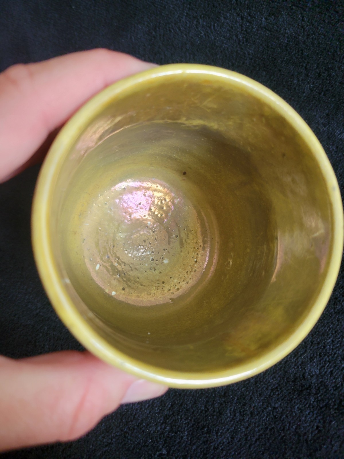 Yellow Raku Pottery Tumbler Cup Vase Signed John Charnetski Fine Art Studios