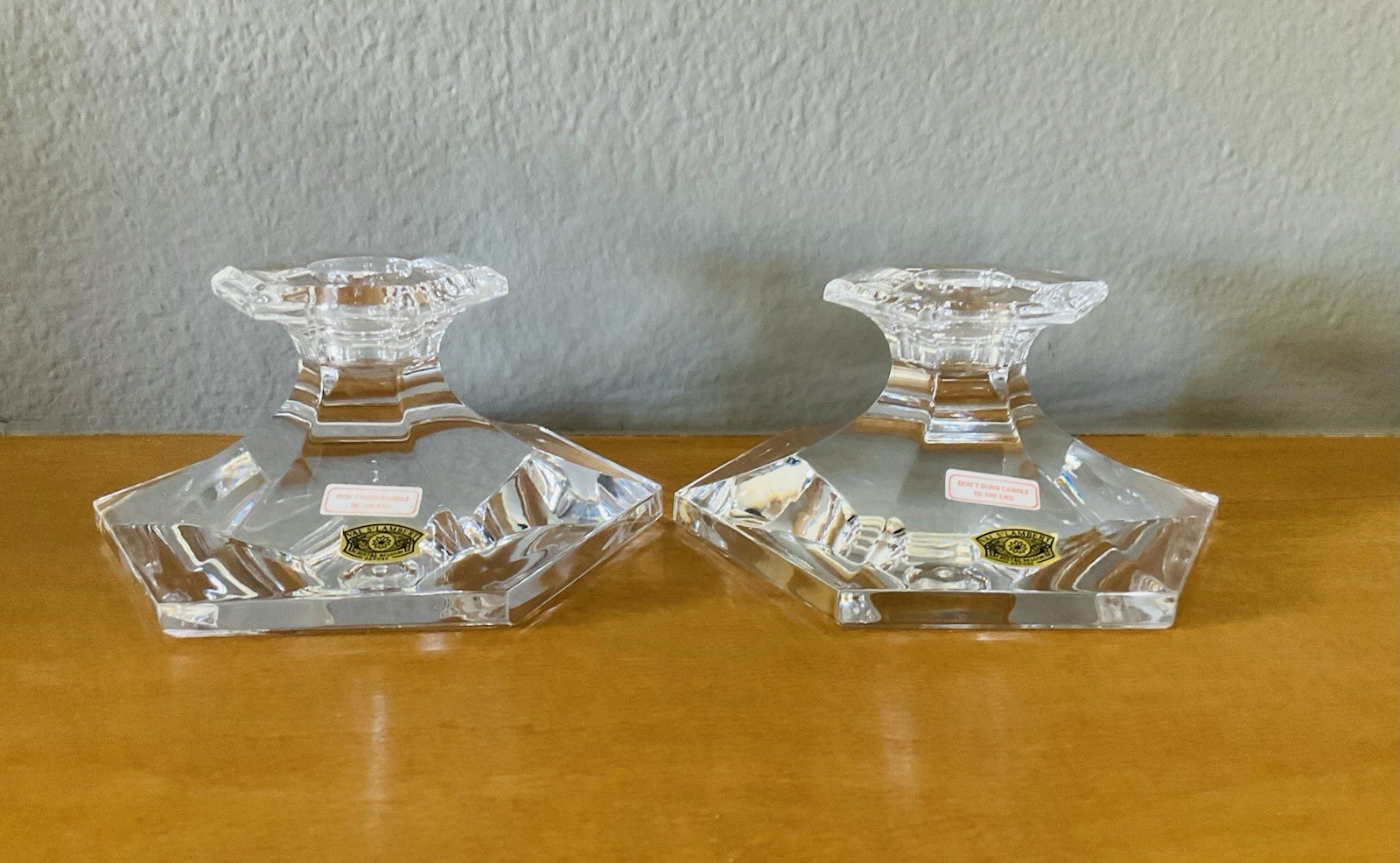 (2) Vintage Val St Lambert Crystal Elysee 2.5″ Candlesticks Belgium Original Box