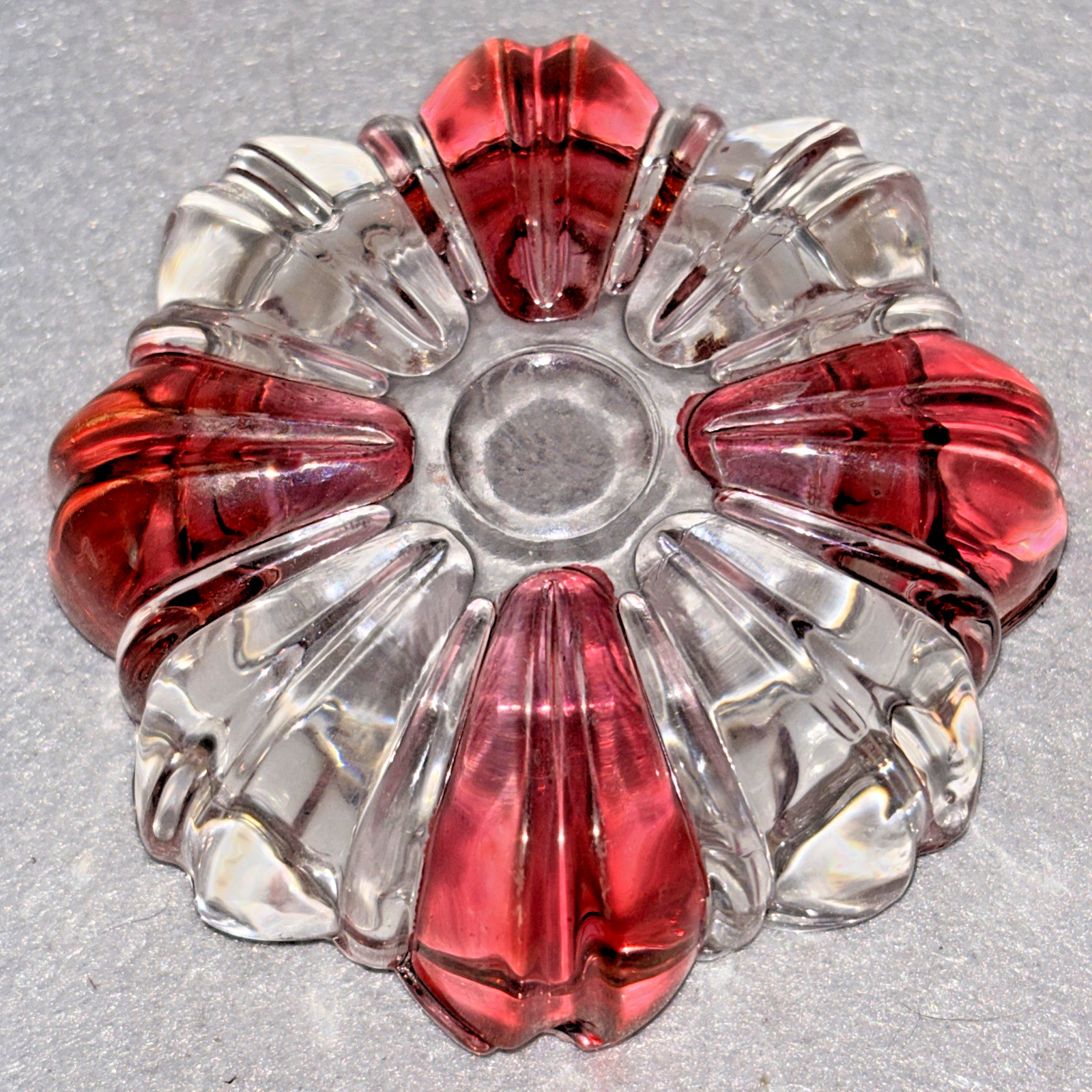 3 Cranberry Ruby Red Flash Clear Striped Peppermint Ashtrays RARE 3 Inch Size