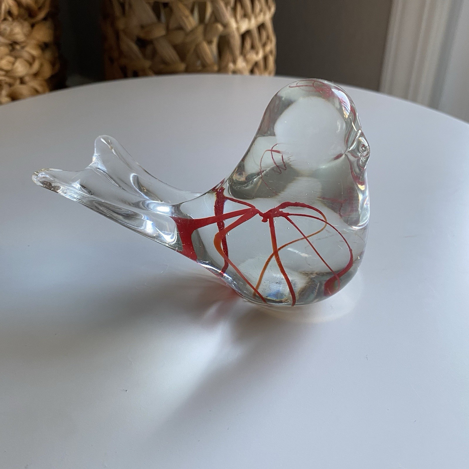 Vintage Bird Glass Clear w/ Red Ribbon Color Running Throughout. #nature #birds