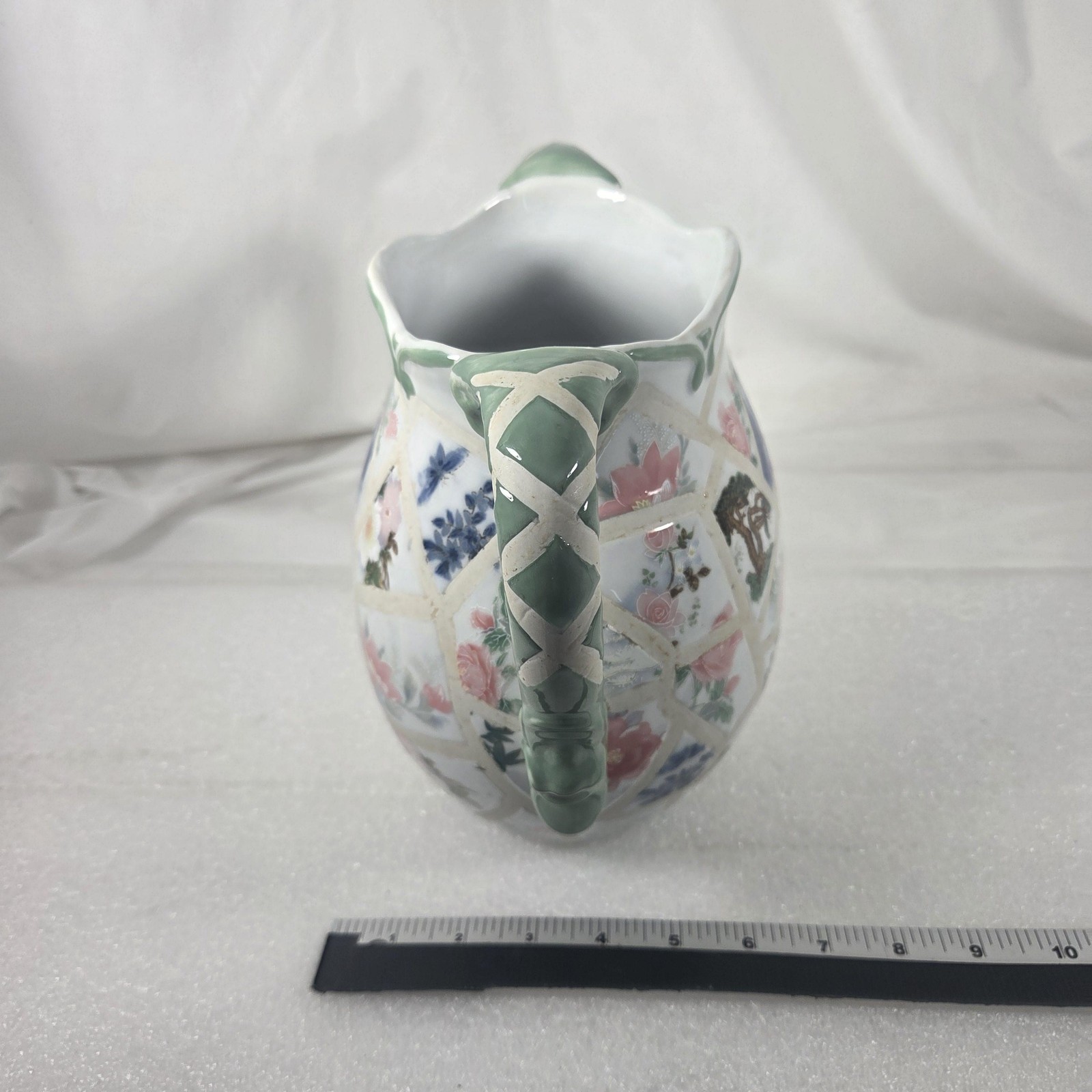 Decorative Two-Handle Patchwork Mosaic Floral Green Ceramic Vase Urn MMU