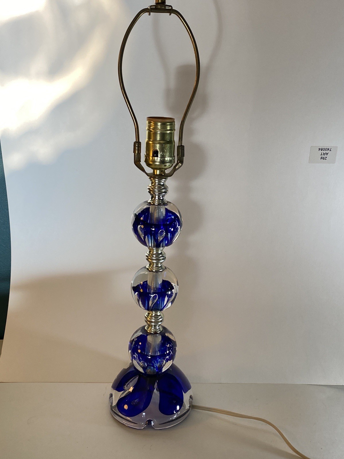 Zimmerman Paperweight Blown Art Glass Lamp Controlled Clear Blue Flowers