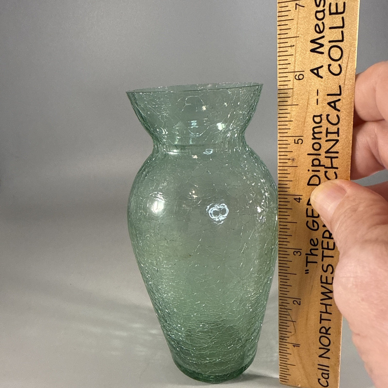 Vintage Green Crackle Glass Vase 6 Inches Tall
