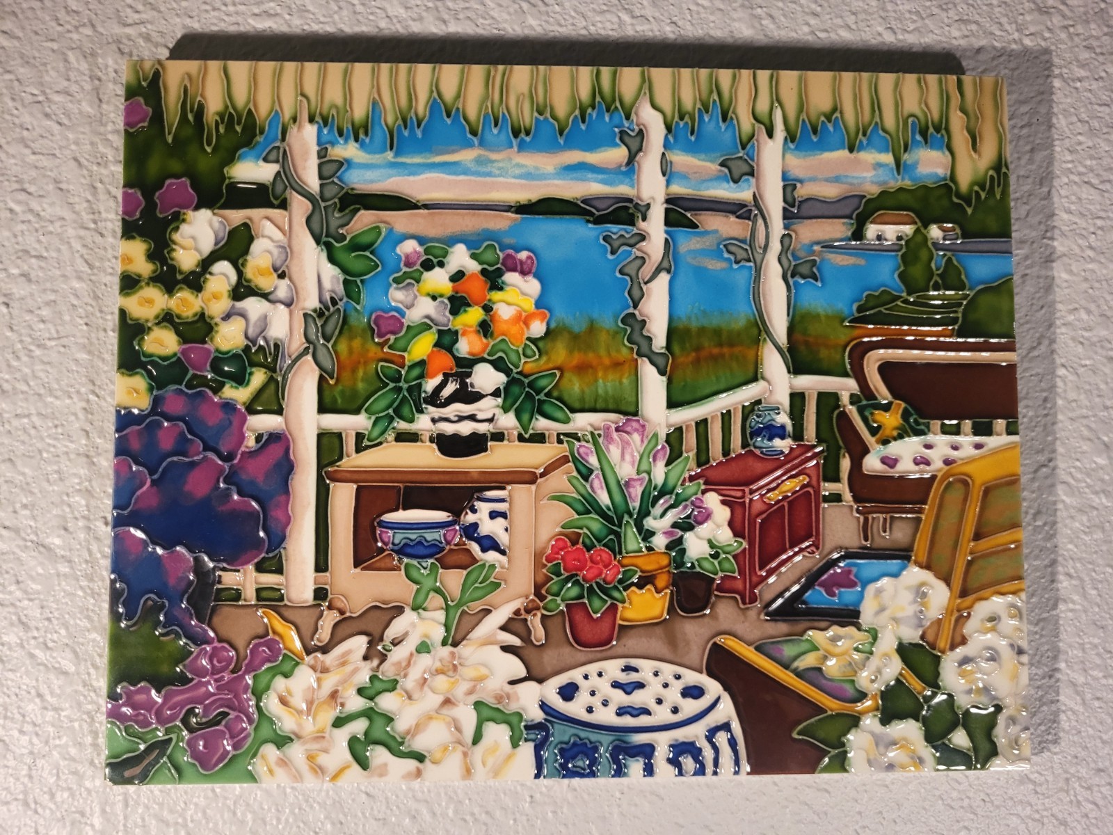 En Vogue – Art on Tiles Hand Painted Decorative Ceramic Tile 11×14 Floral Glossy