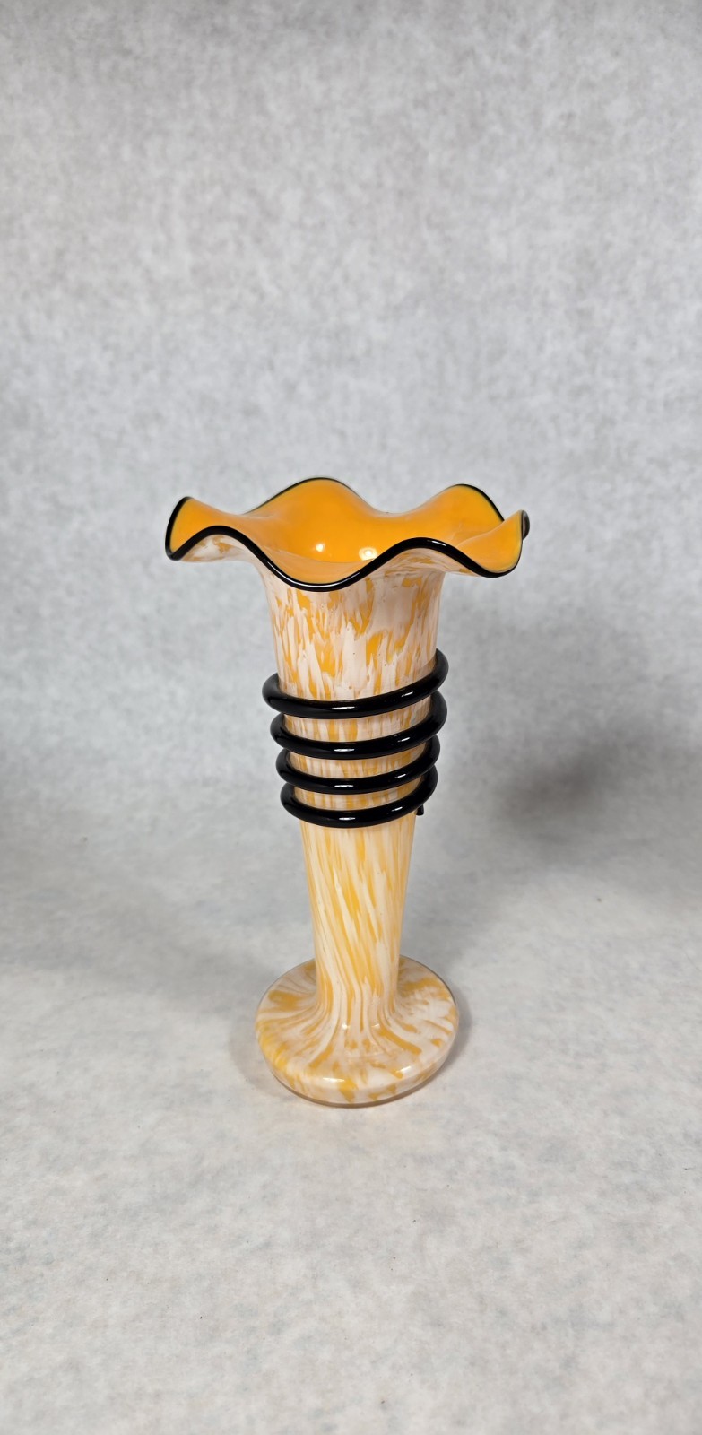 Vintage CzechoslovakiaGlass Tango ? Vase Red & Yellow Black Swirl Bohemian Lot 2