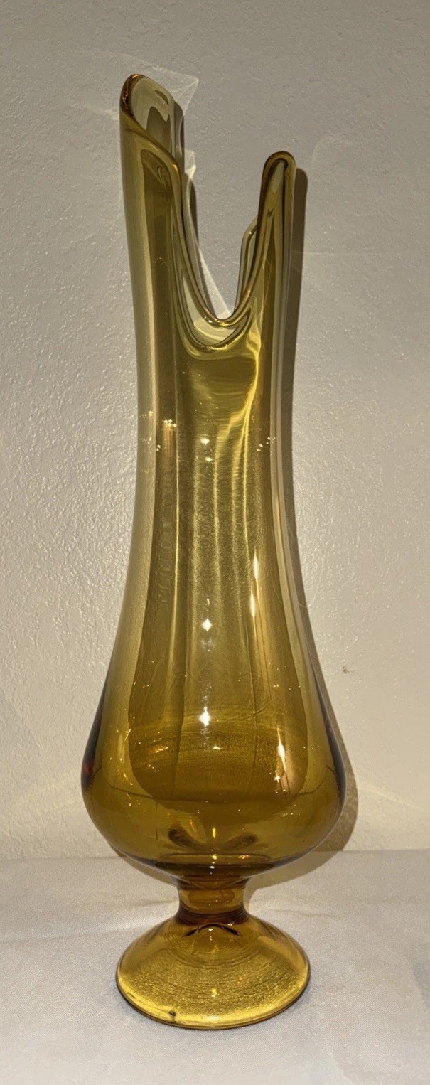 LE Smith Amber 19” Mid Century Swung Vase