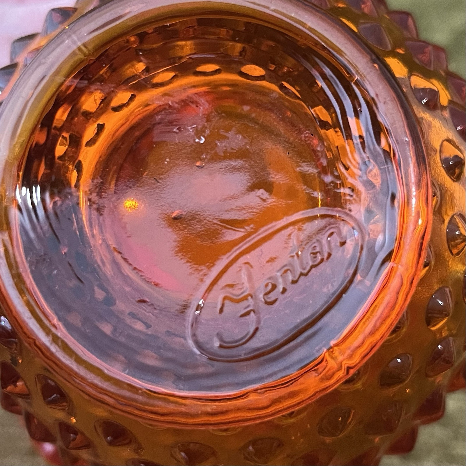 Fenton Art Glass Crimped Hobnail Ruffled Vase Amberina/Tangerine Pattern