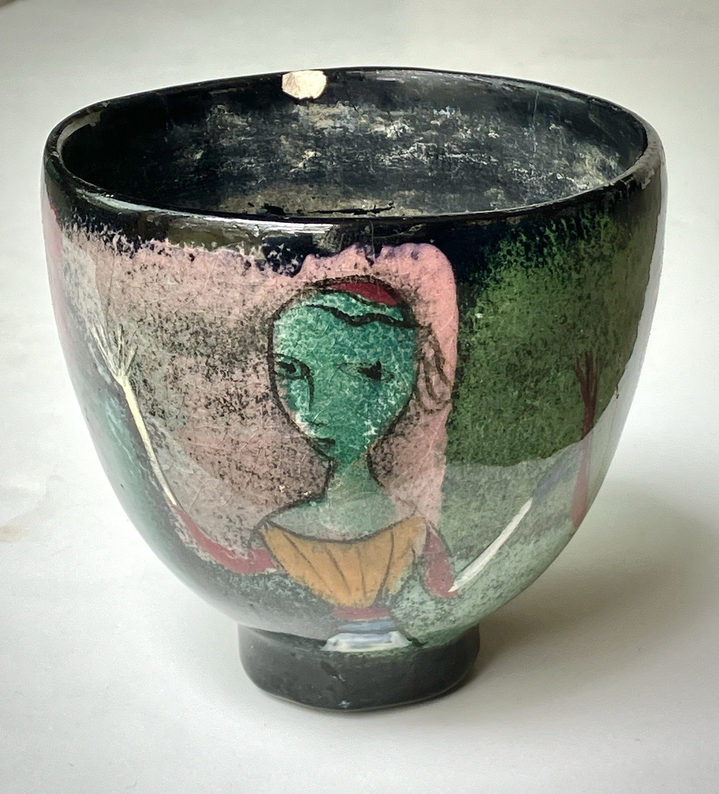 Early Midcentury Polia Pillin 4.25” Pottery Vase Picasso Albuq Period? As Is