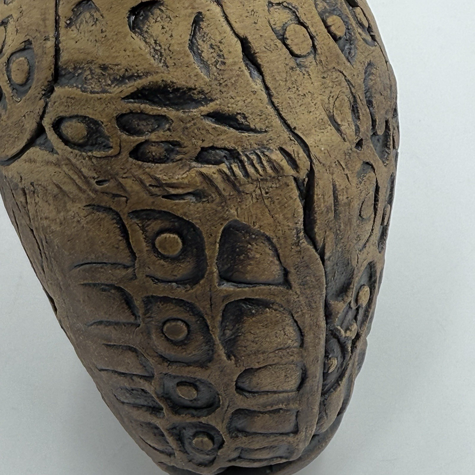 Art Pottery Incised Abstract Design Earth Matte Glaze Vase Artist Signed AS IS