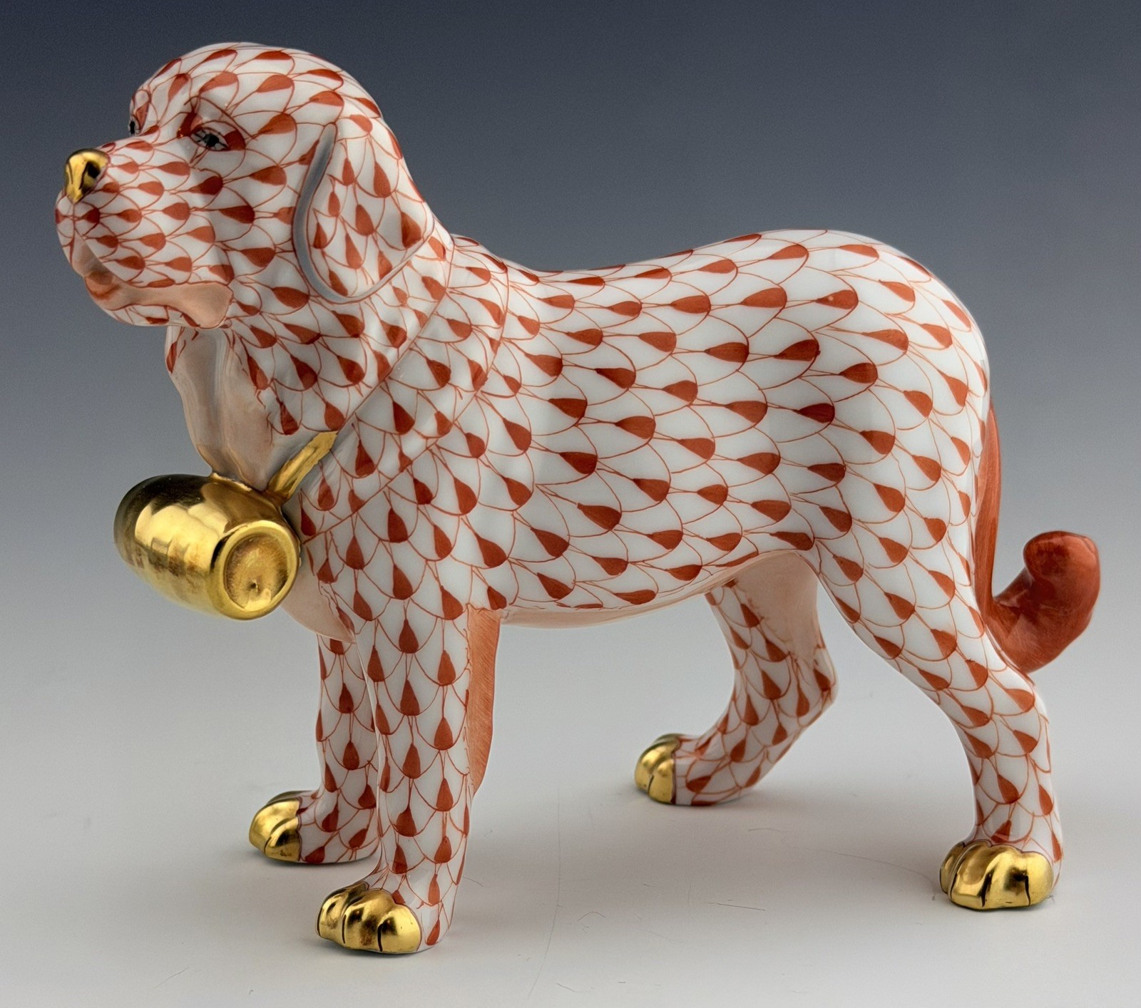 🦋 MINT HEREND Saint Bernard Rust Fishnet Dog Figurine ($670 Retail)