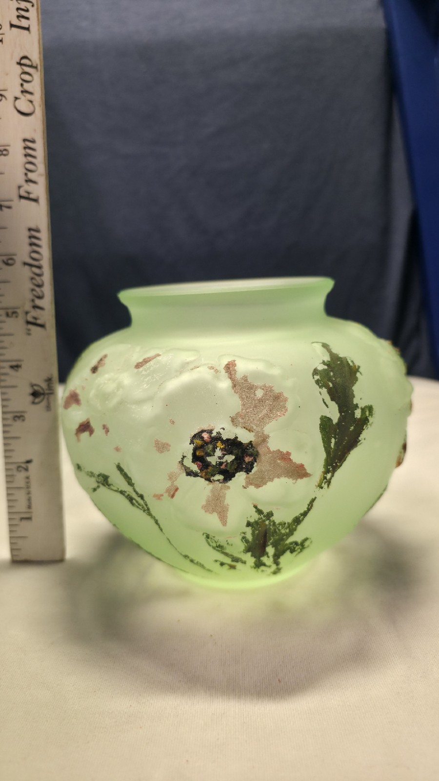 Antique Uranium Glass Floral Rose Bowl Satin Frosted UV Glow Vase