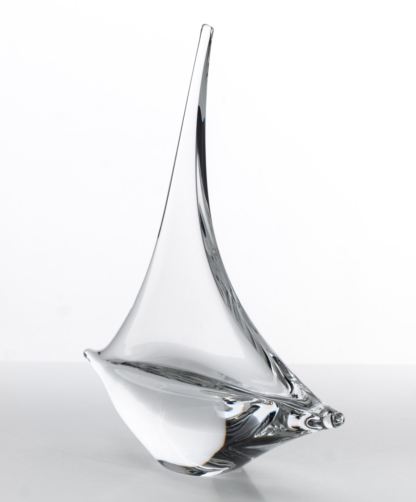 Heavy Contemporary Crystal Sail-Boat Sculpture 11×10″ MCM Yacht Polished Base