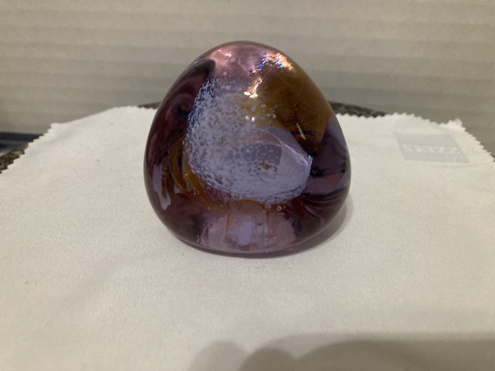 Caithness Art Glass Paperweight Pebble Scotland 7oz 2” Purple/Pink/Blue/Yellow