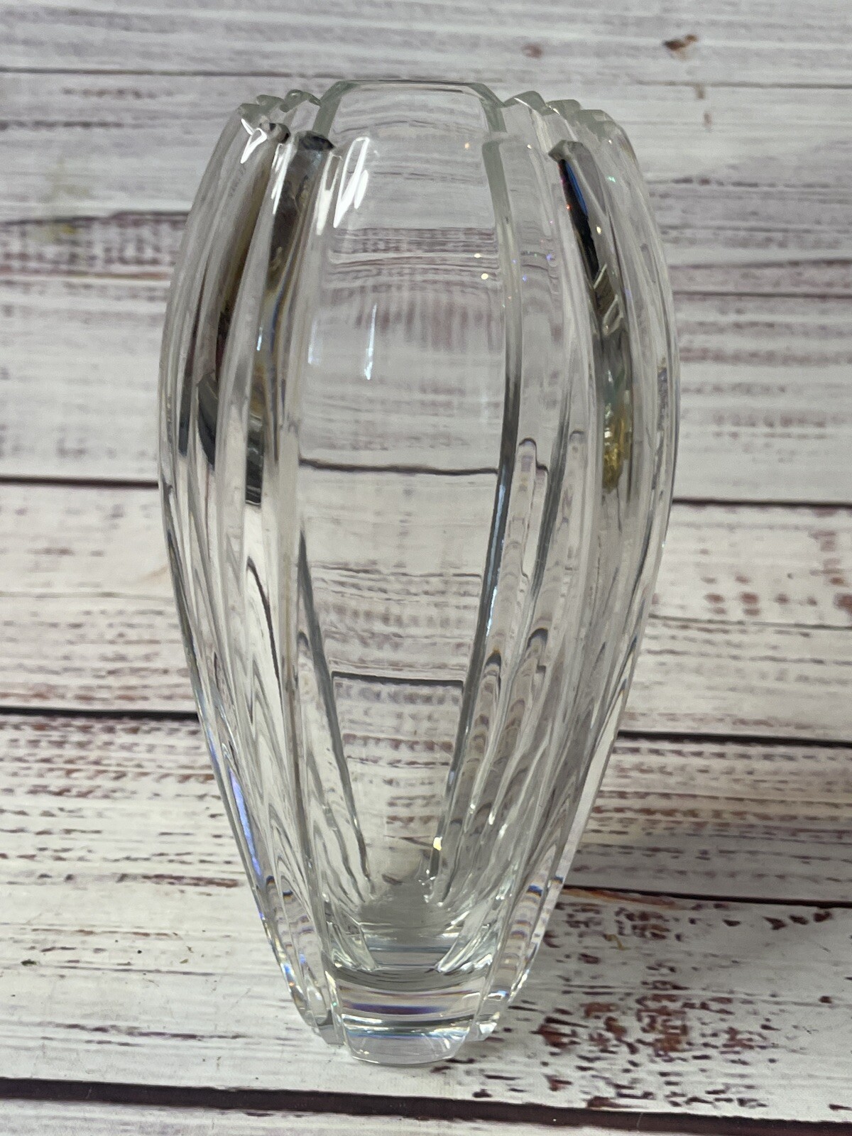 Heavy Cut Crystal 7-3/8″ Clear Floral Flower Bud Vase Unmarked Geometric