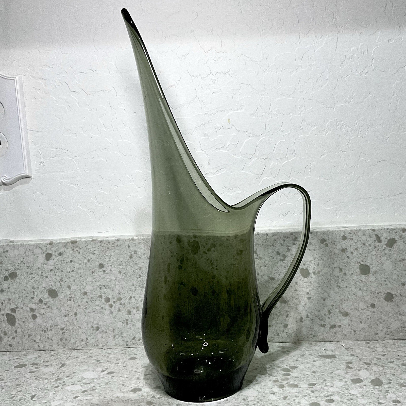 Vtg 14” Viking Smoke Gray Swung Vase Pitcher Mcm Mid Century Glass Art Black