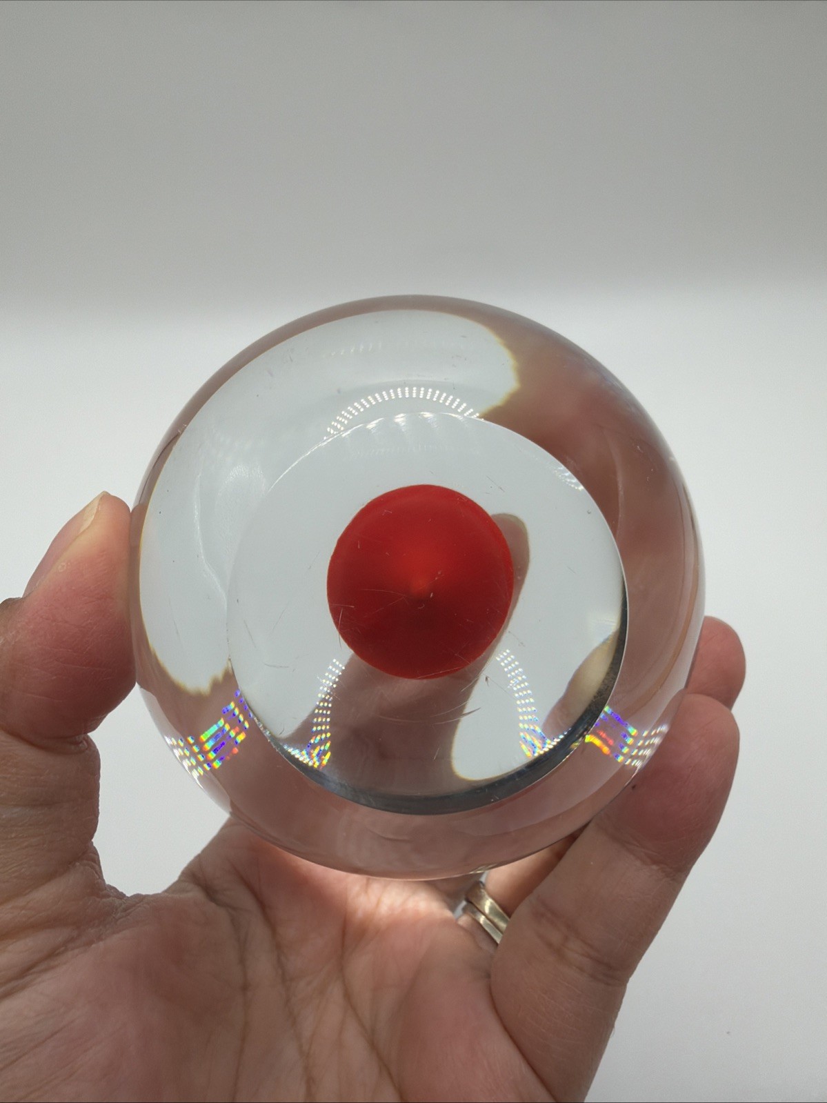 Murano Paperweight Red Floating Morning Glory Flower Art Glass