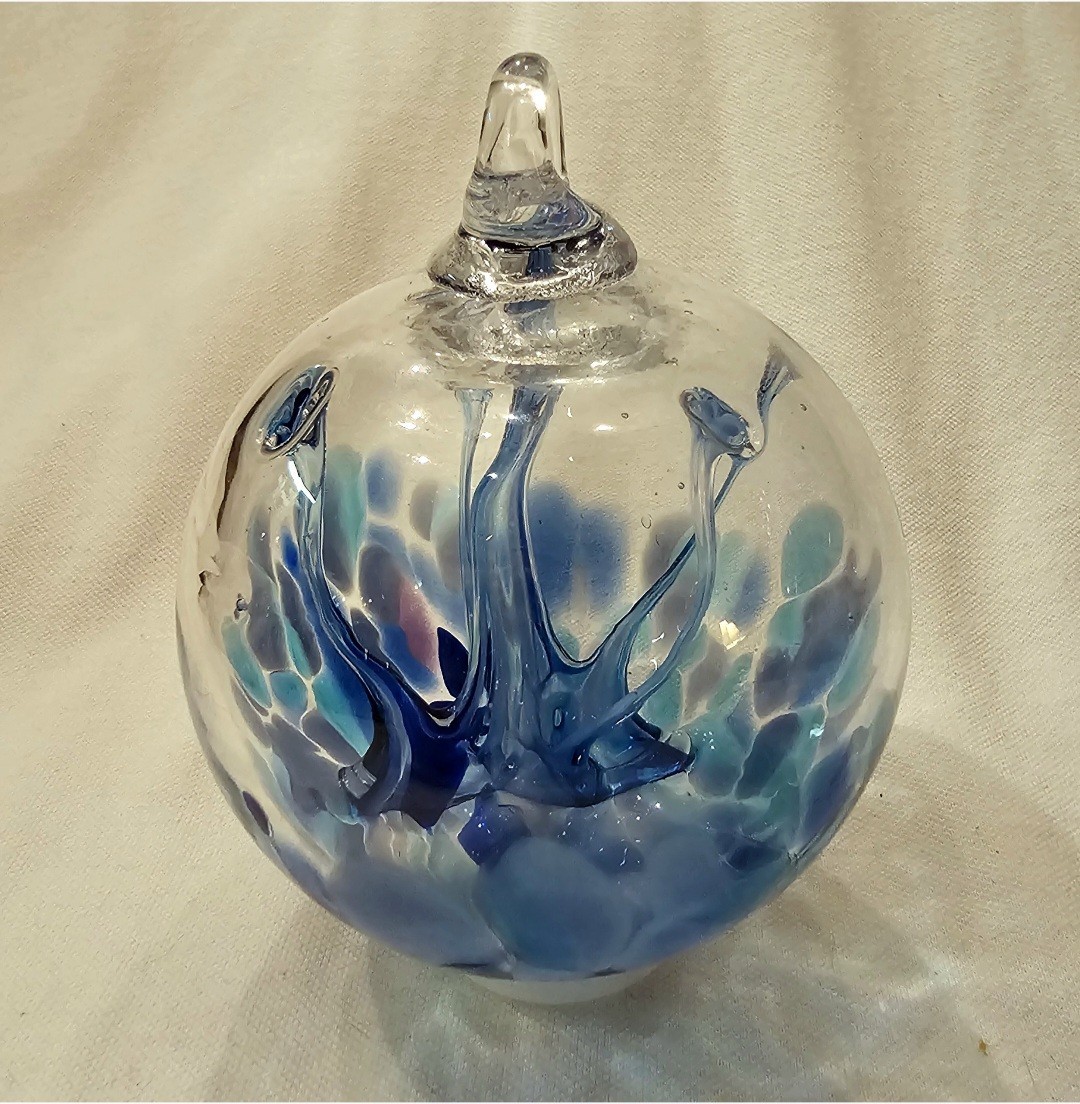 LUKE ADAMS LARGE BLUE RAINDROP TREE OF LIFE GLASS ORNAMENT‼️FREE SAME DAY SHIP
