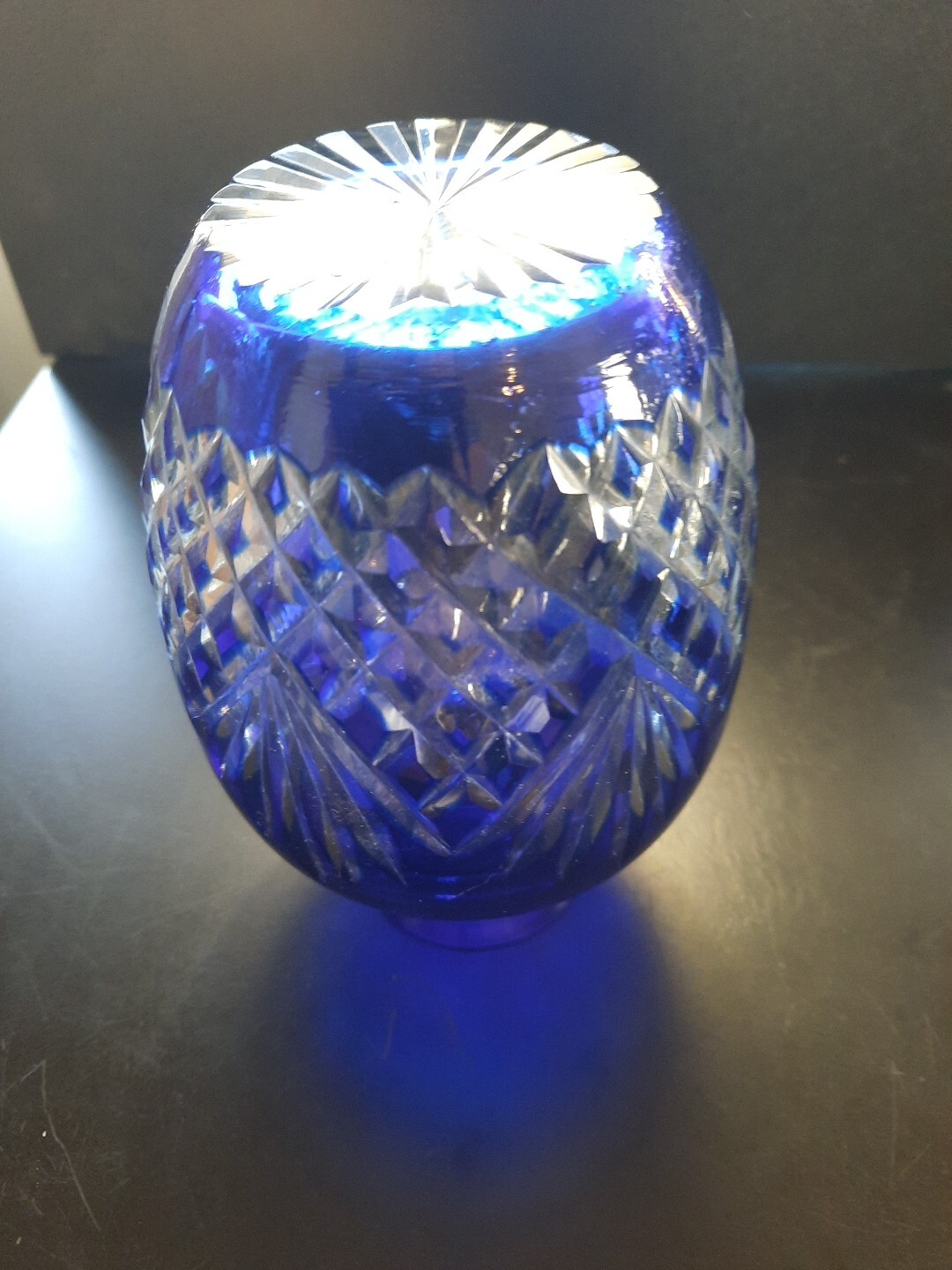 Crystal Vase Royal Blue and Clear, Beautiful 5.5″ t x 3.25 wide