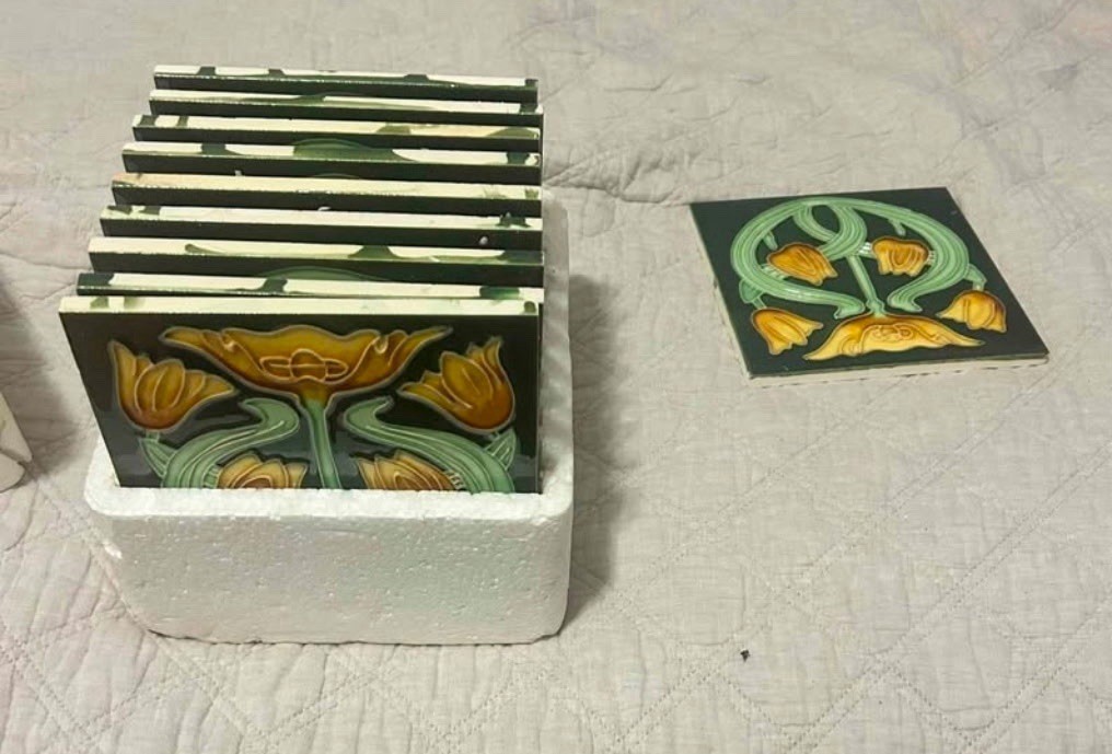 Reproduction Art Nouveau tile, Glazed raised relief tile, 6 x 6 inches, 1920’s