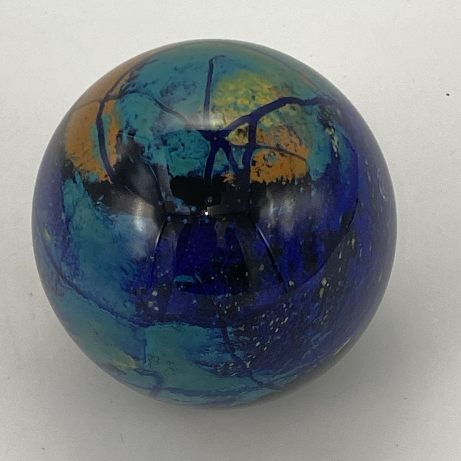 3.5″ Art Glass PAPERWEIGHT Round 27 oz. Orb Sphere Blue Green Orange Yellow