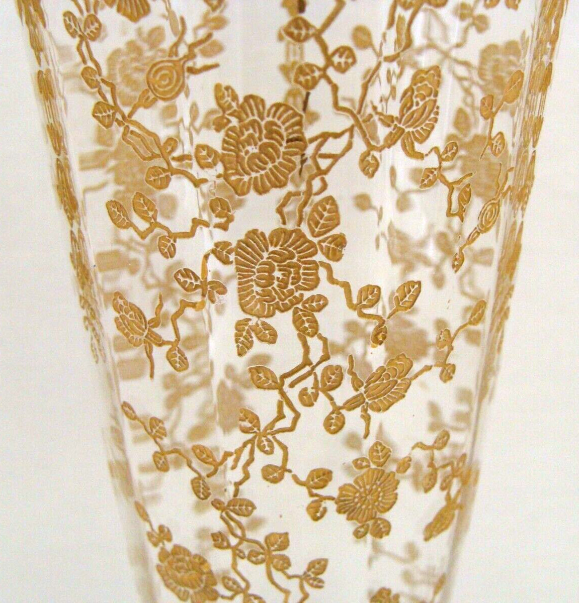 Cambridge Rose Point Or Tuscan Rose Etched Gold Encrusted 10 Inch Vase