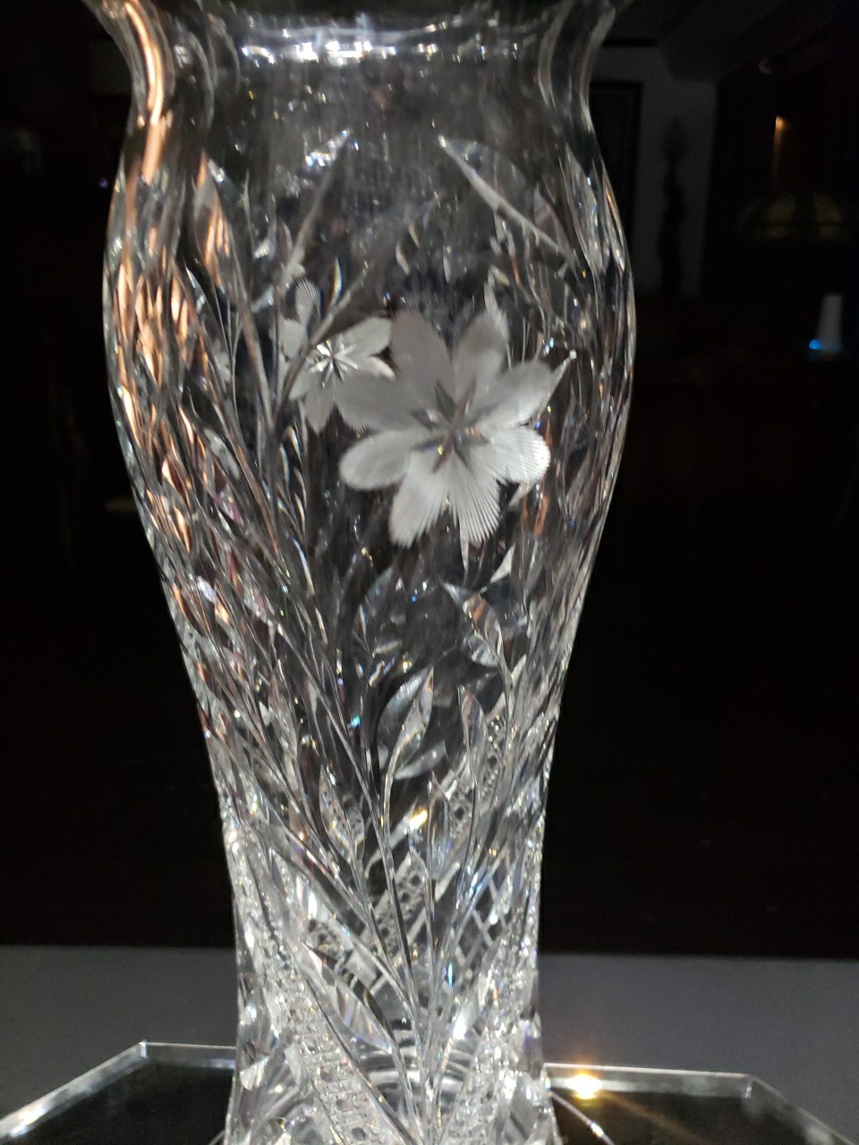 HUGE 16″ VASE Corset flared rim, American Brilliant Period Cut Glass Crystal