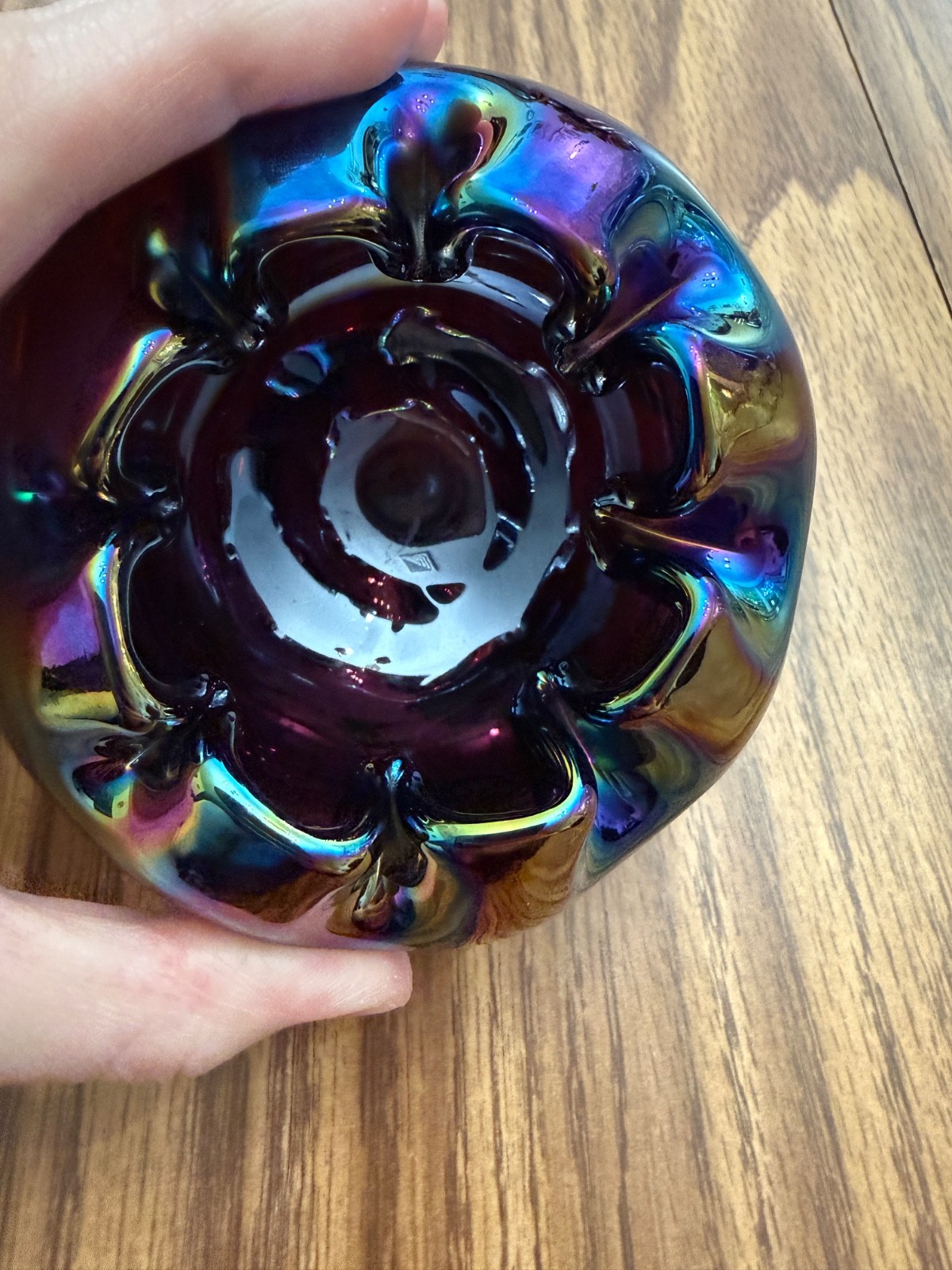 Fenton Carnival Glass Hand Painted Floral Rose Bowl Vase B Fluharty
