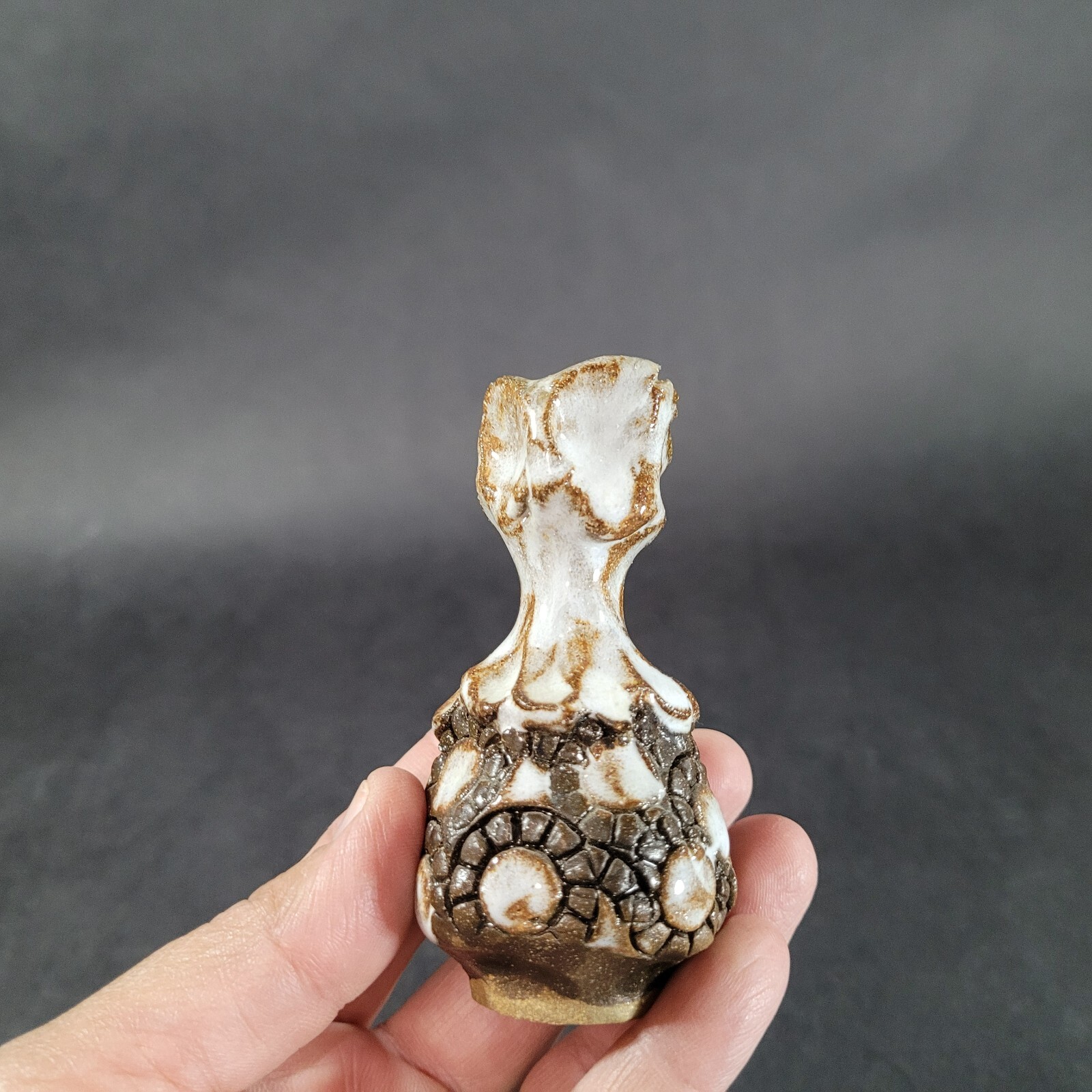 Miniature Art Pottery Bud Vase Hand Thrown Signed 3″ tall Vintage Earthenware