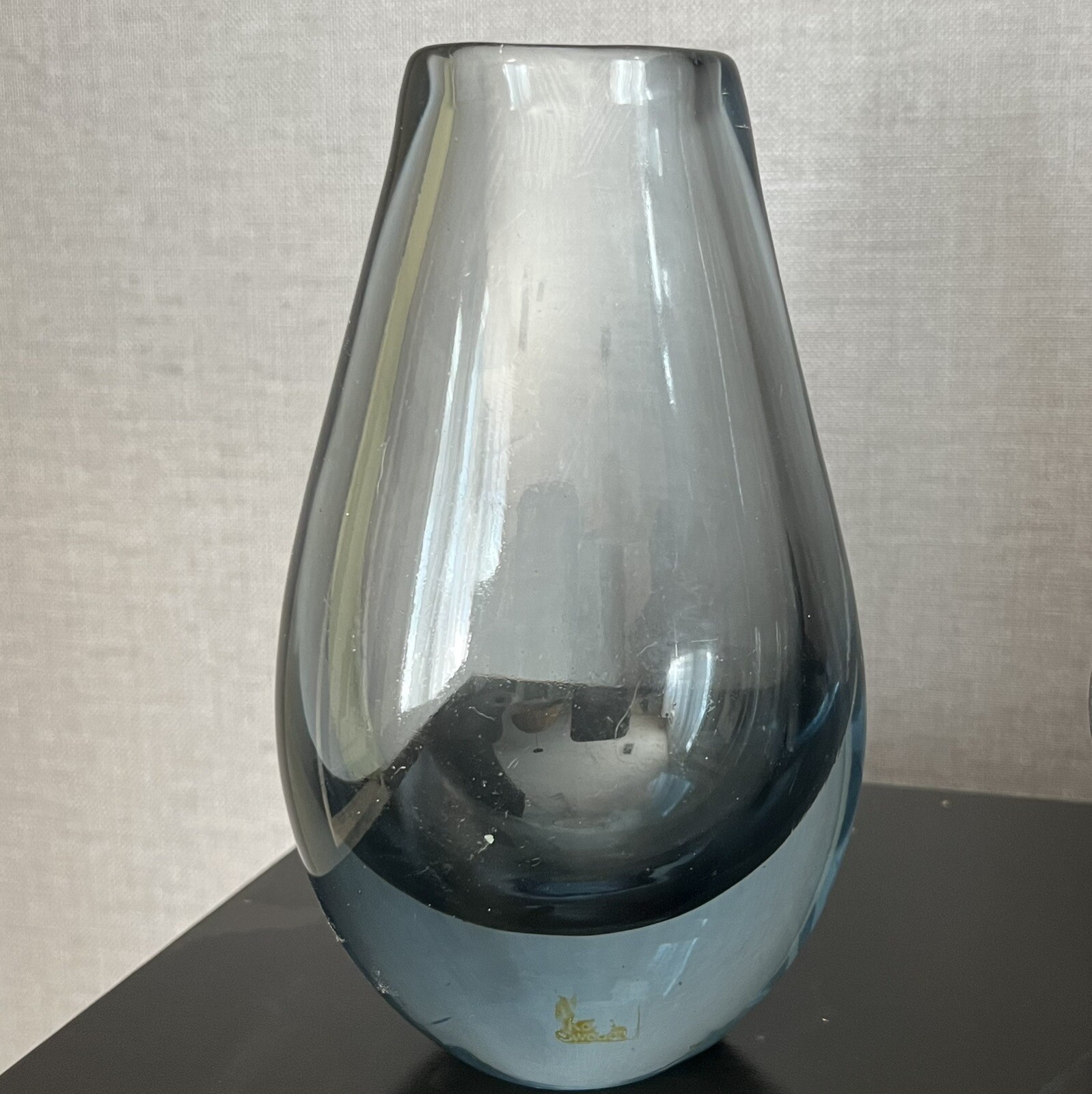 Kosta Glassworks Vase Hand Blown Glass Sweden Smoke Gray Vintage Decor Heavy