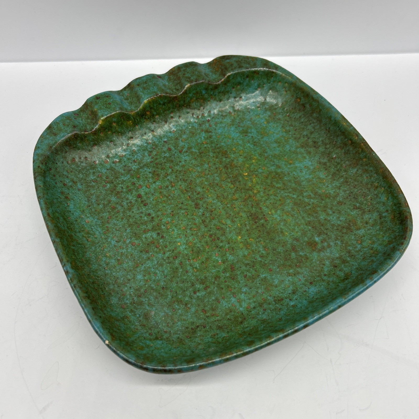 Large VTG Ceramic Italy Teal Blue Green Candy Dish Ash Tray Lava Glaze 9.75” MCM