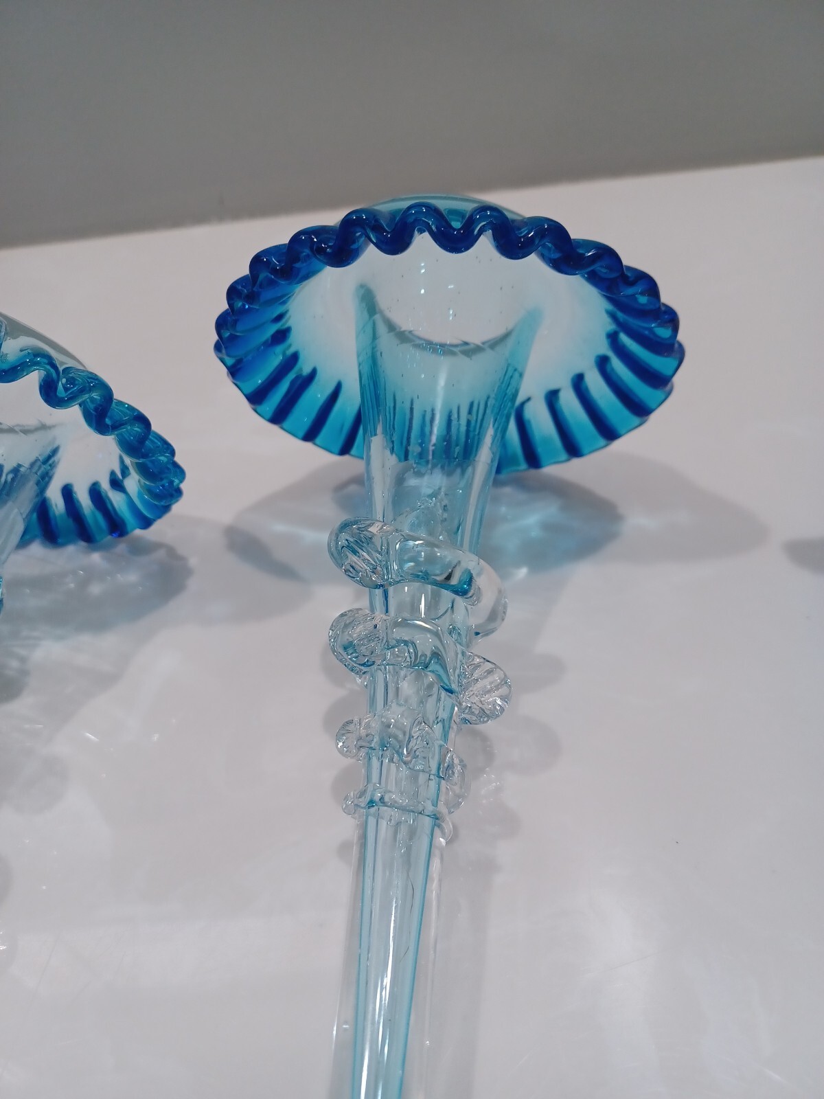 Glass Epergne ~ Antique Victorian BLUE / CLEAR ~ England ~ EXQUISITE!